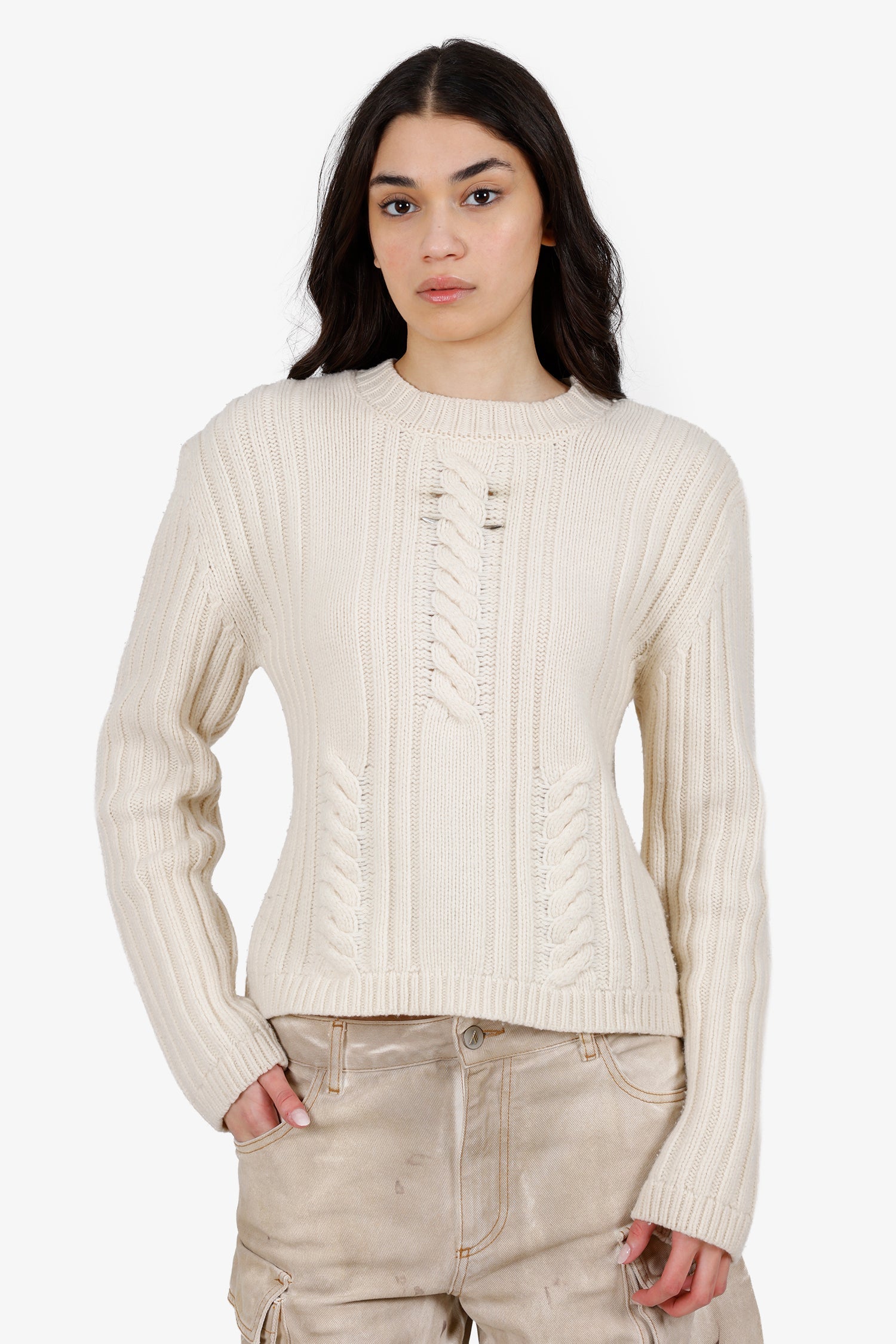 Mugler Cream Wool/Cashmere Knit Sweater Size L