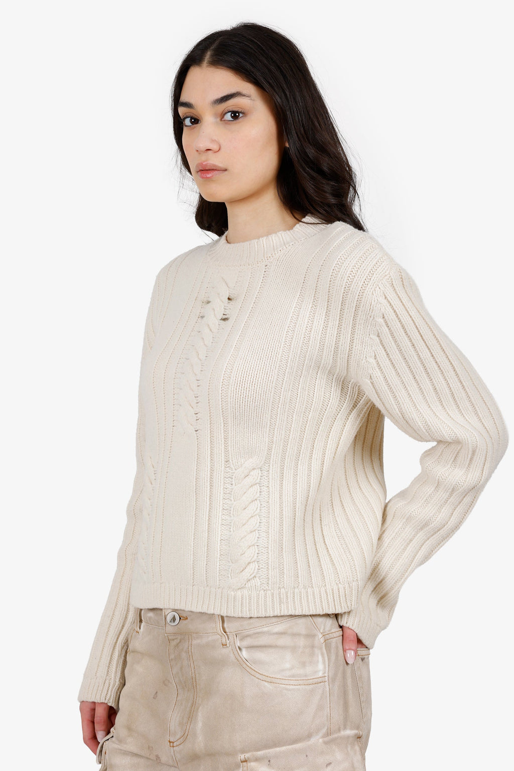 Mugler Cream Wool/Cashmere Knit Sweater Size L