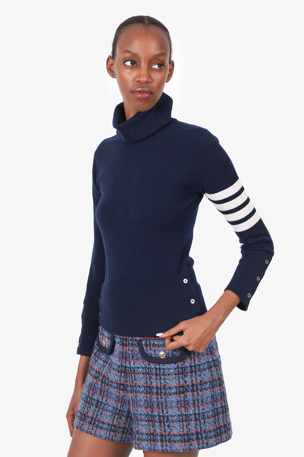 Thom Browne Navy Knit Cashmere Turtle Neck Sweater Size 38