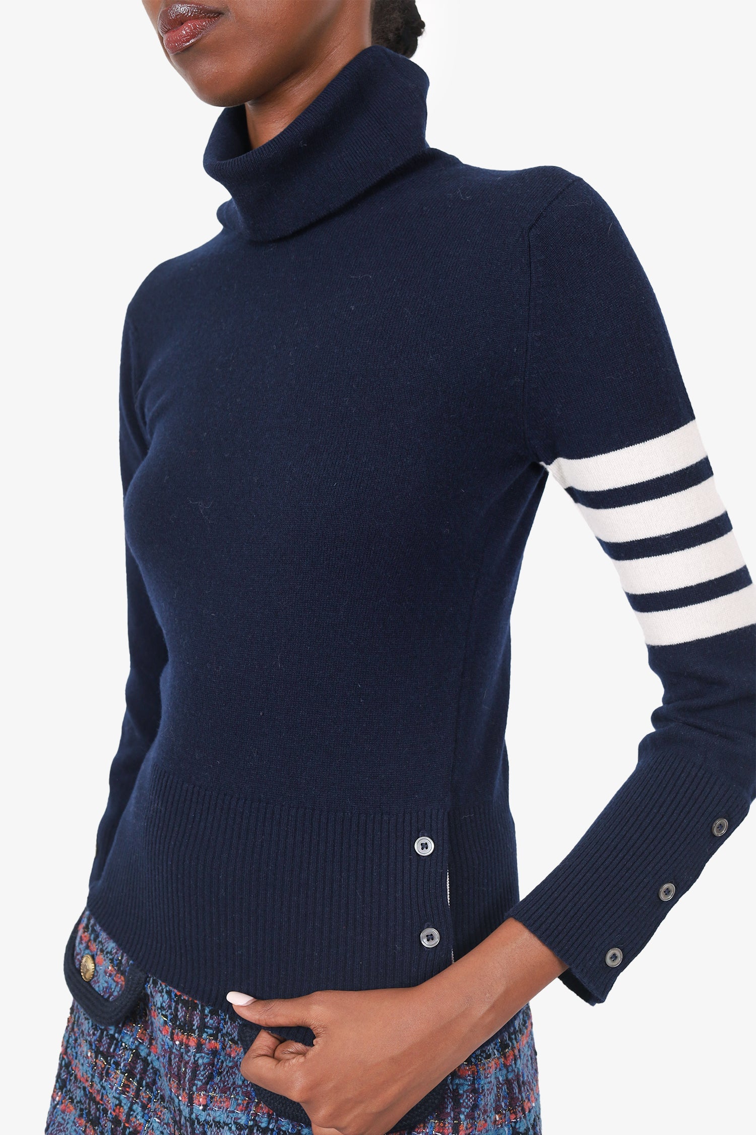 Thom Browne Navy Knit Cashmere Turtle Neck Sweater Size 38