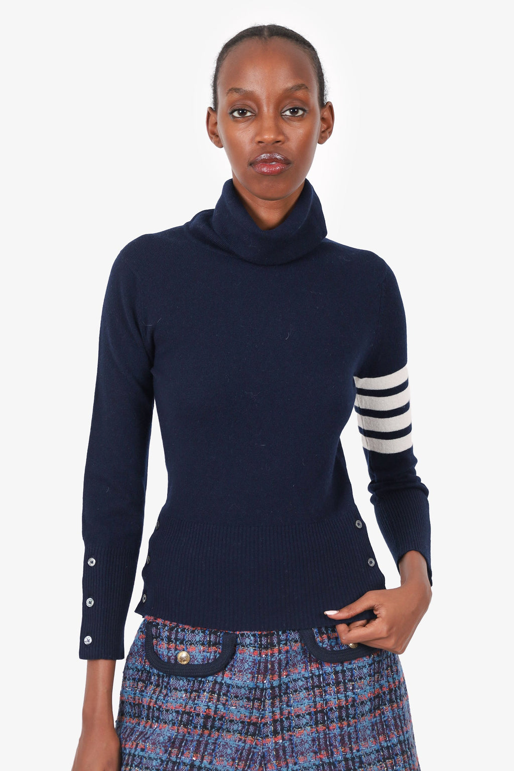 Thom Browne Navy Knit Cashmere Turtle Neck Sweater Size 38