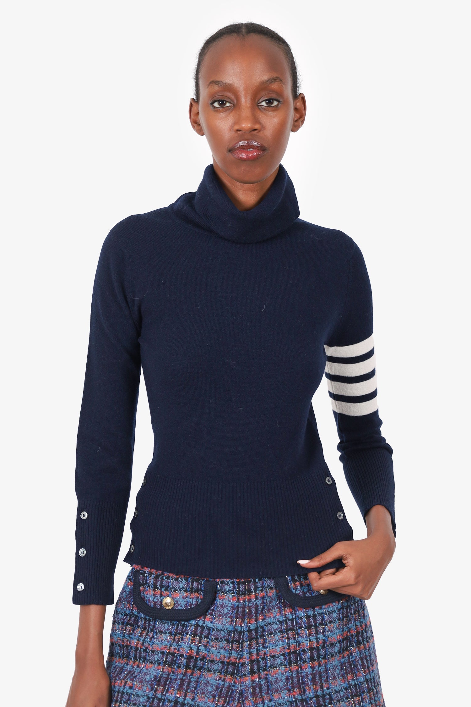 Thom Browne Navy Knit Cashmere Turtle Neck Sweater Size 38