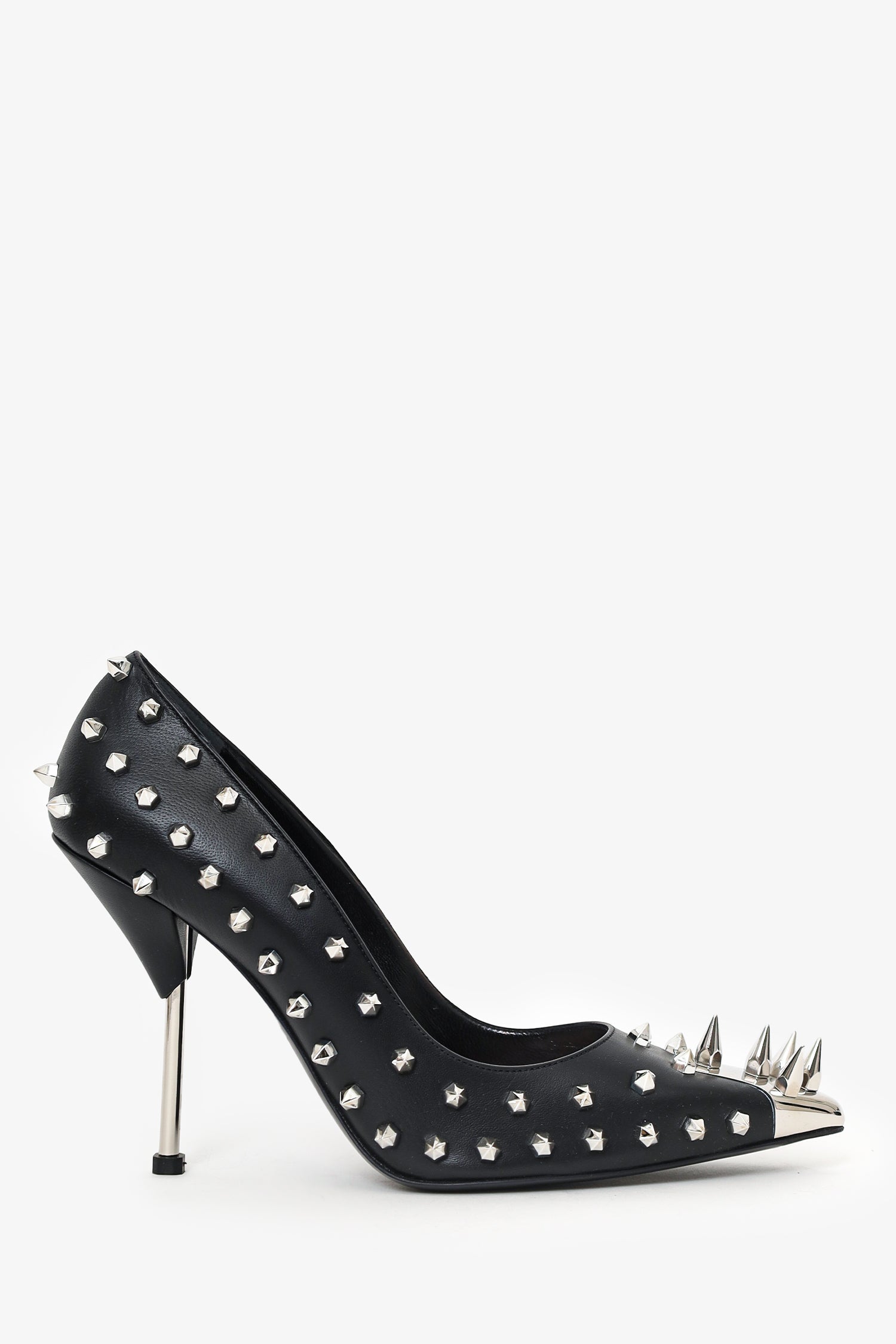 Alexander McQueen Black/Silver Spiked Pointed Heels Size 40