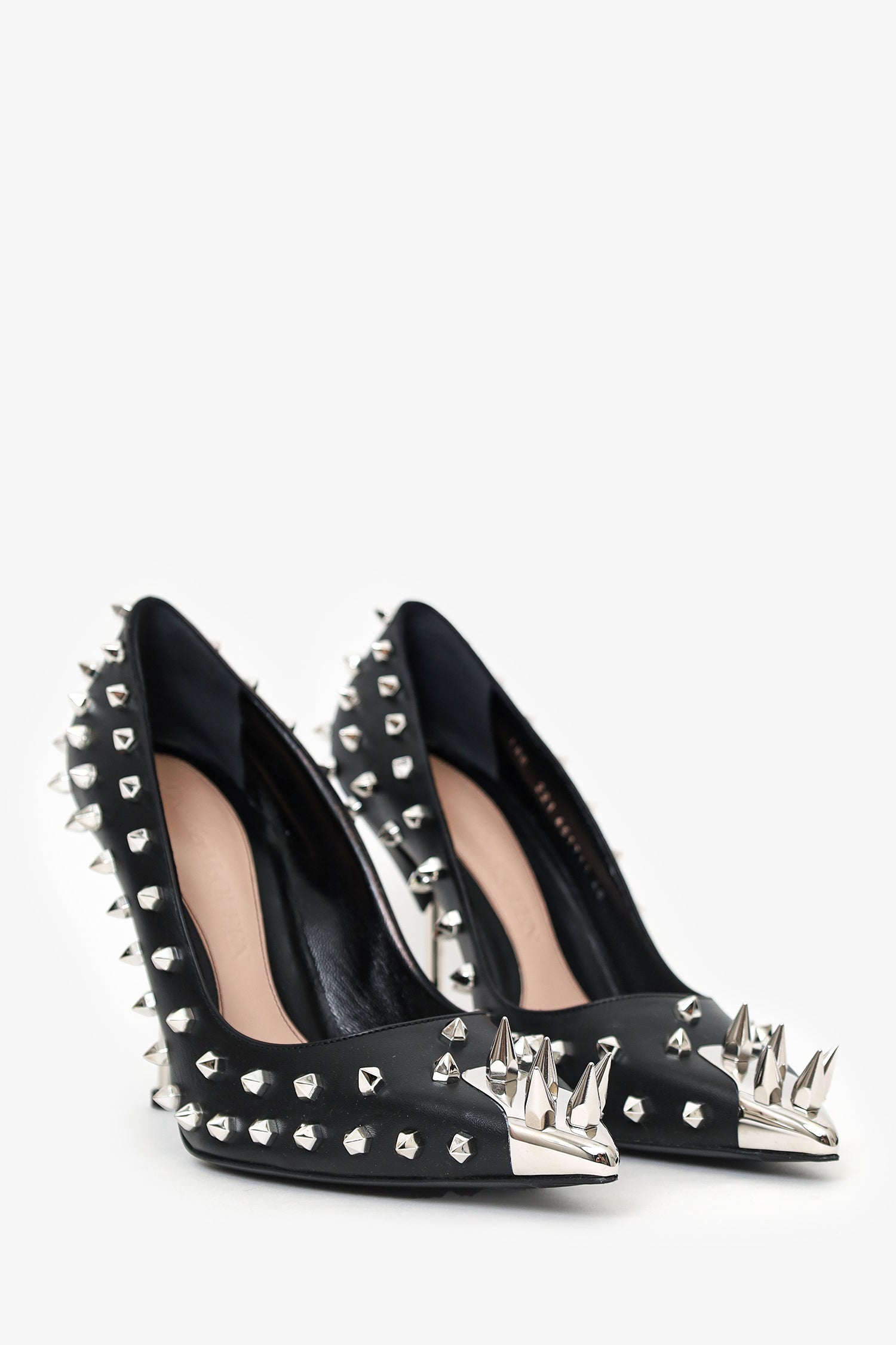 Alexander McQueen Black/Silver Spiked Pointed Heels Size 40