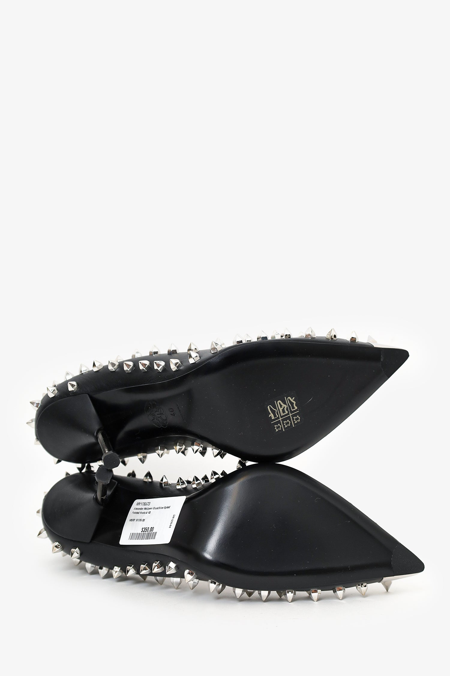 Alexander McQueen Black/Silver Spiked Pointed Heels Size 40