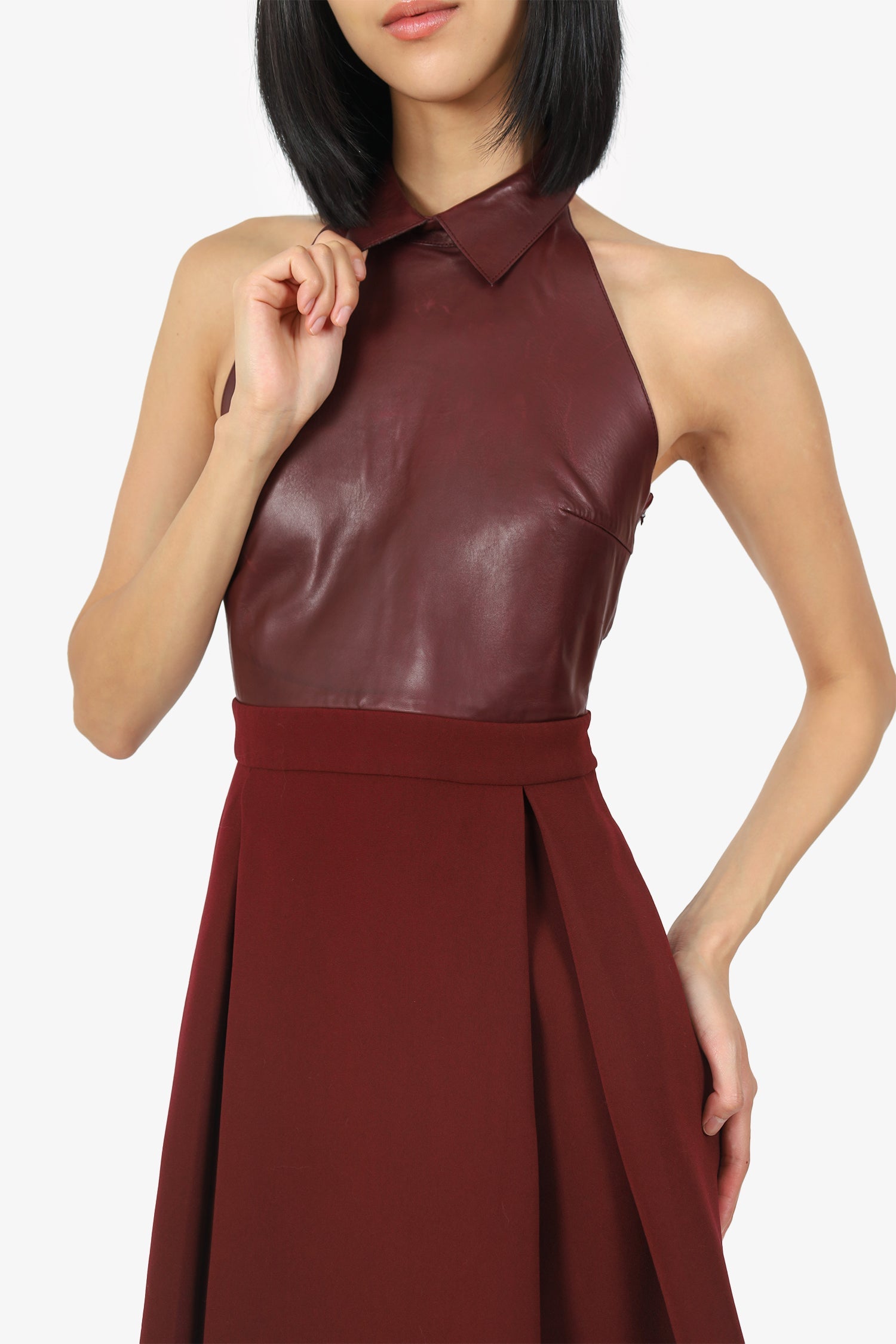 Gucci Burgundy Leather Halter Neck Mini Dress Size 36