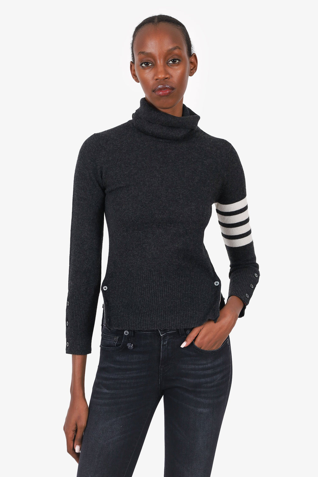 Thom Browne Dark Grey Knit Cashmere Turtle Neck Sweater Size 38