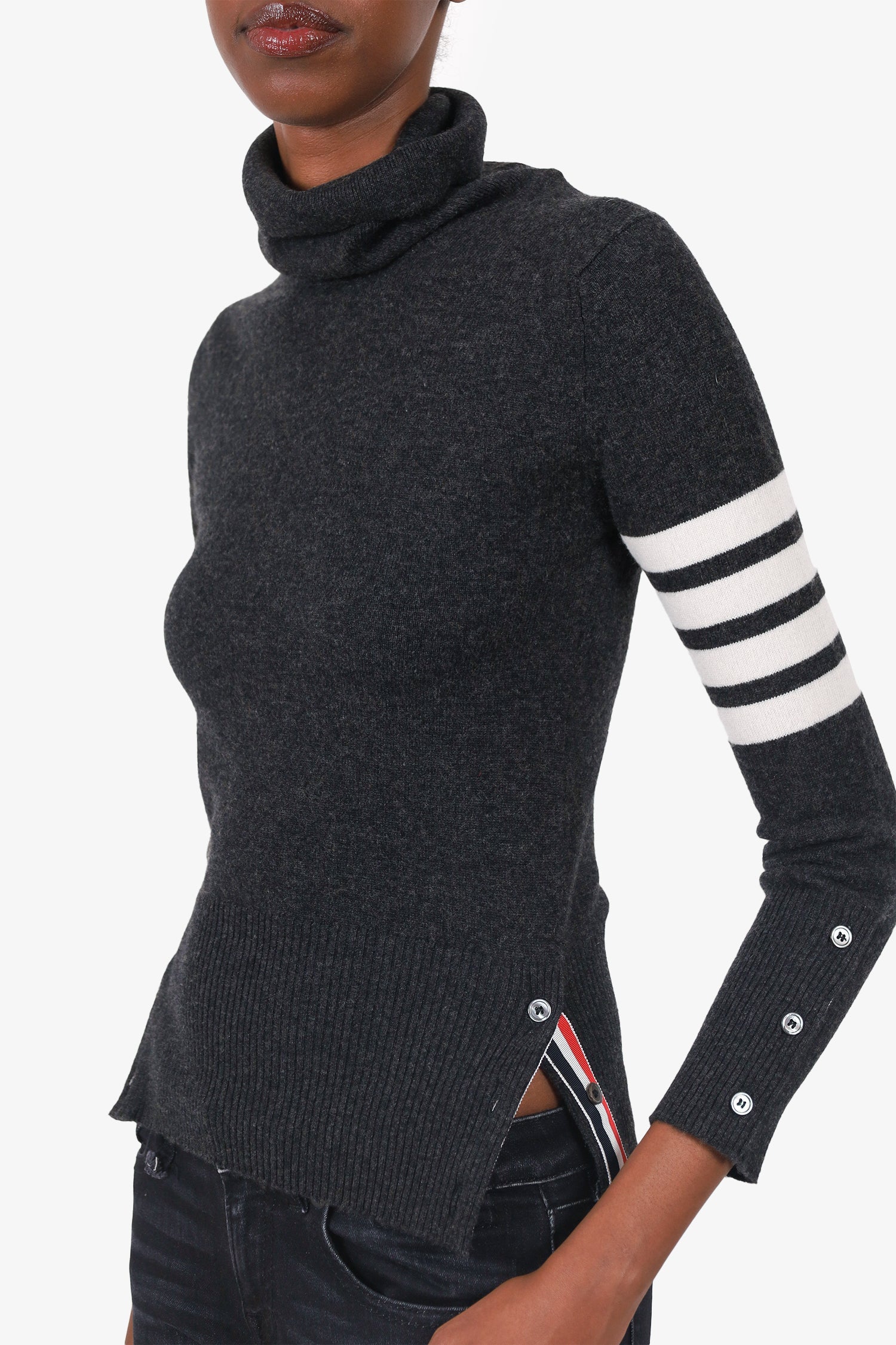 Thom Browne Dark Grey Knit Cashmere Turtle Neck Sweater Size 38