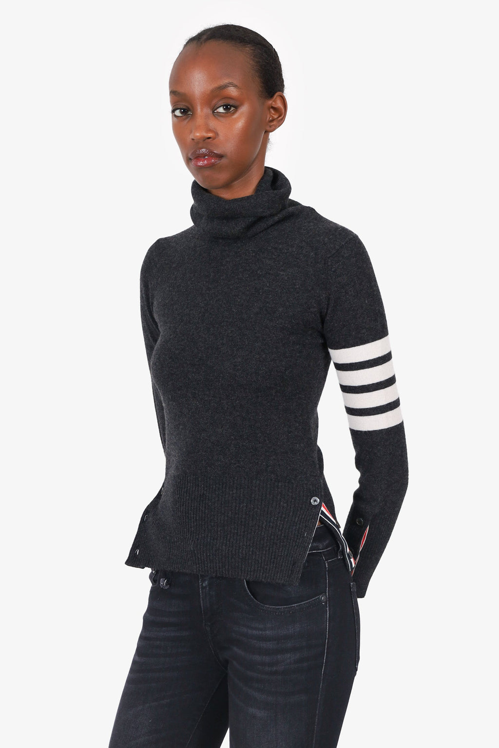 Thom Browne Dark Grey Knit Cashmere Turtle Neck Sweater Size 38