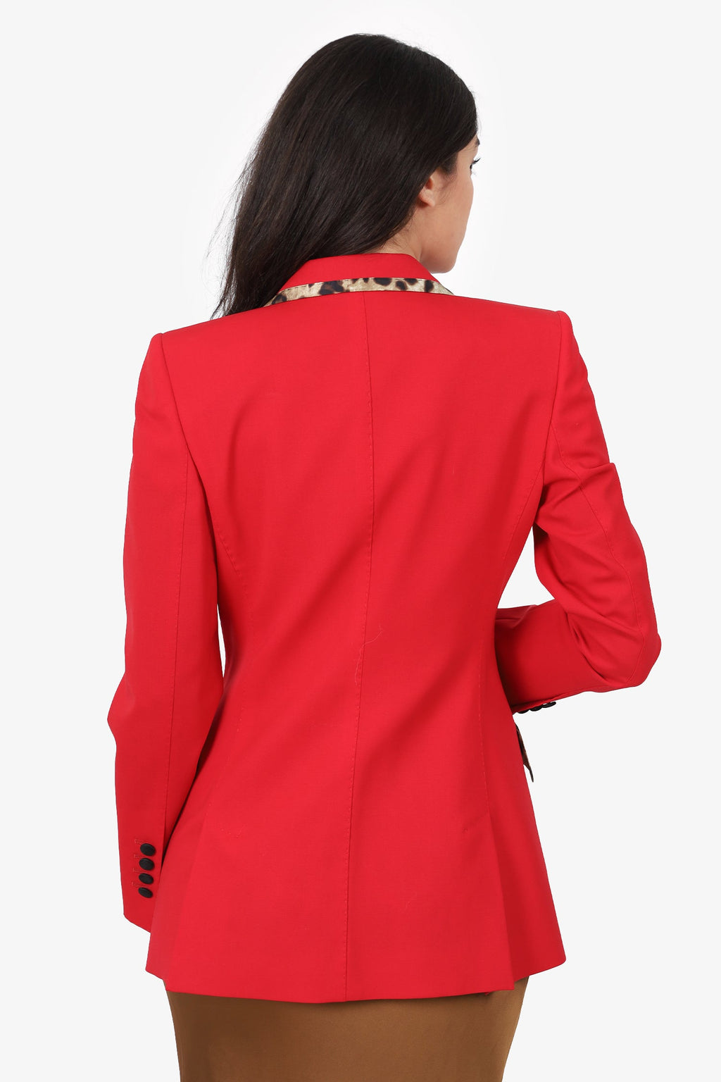Dolce & Gabbana Red/Leopard Print Wool Single Blazer Size 40