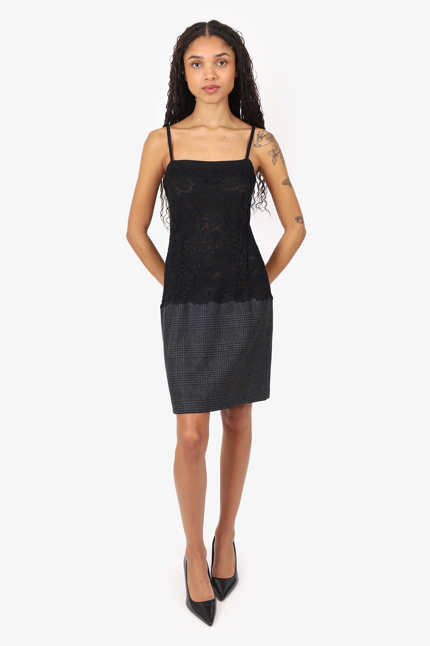 D&G Black/GREY Lace/Wool Mini Dress size 40
