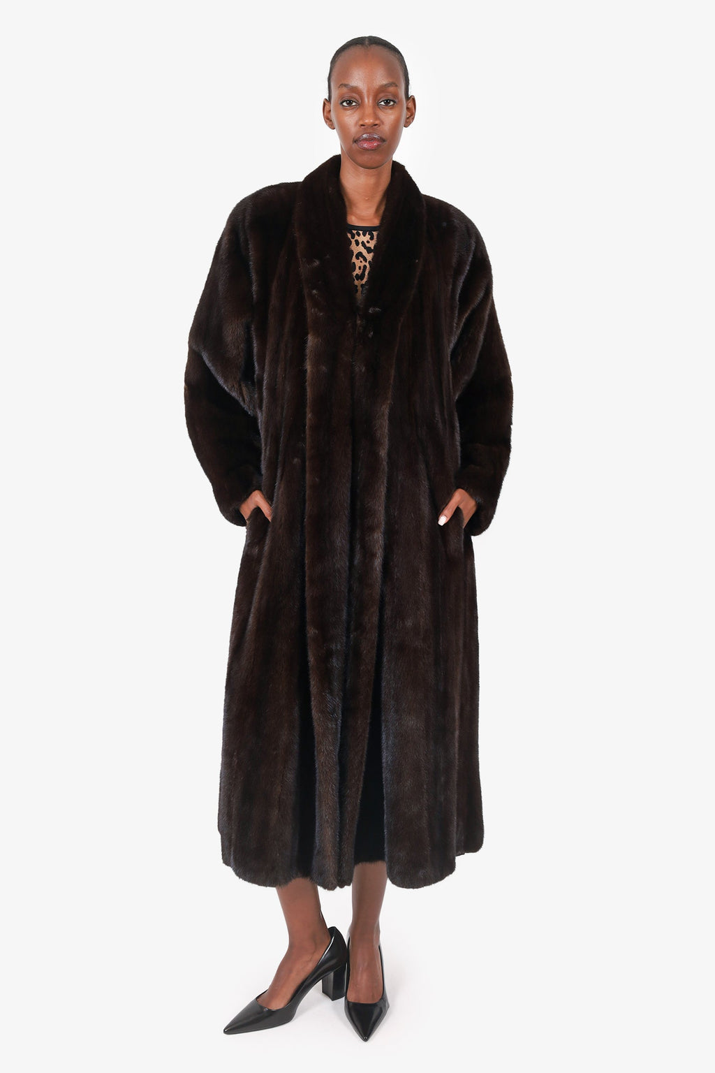 Vintage Brown Mink Long Coat Estimated Size L