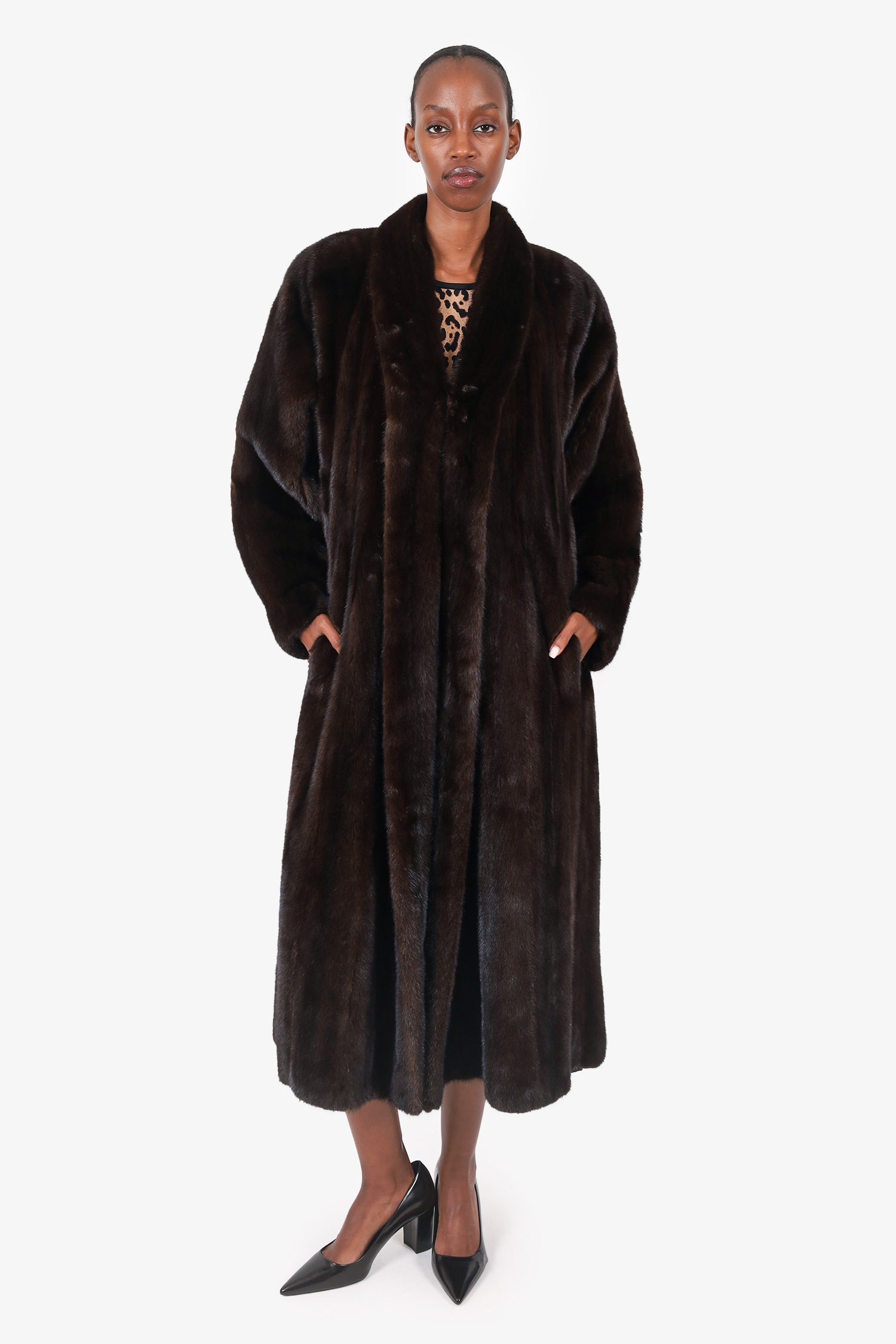 Vintage Brown Mink Long Coat Estimated Size L
