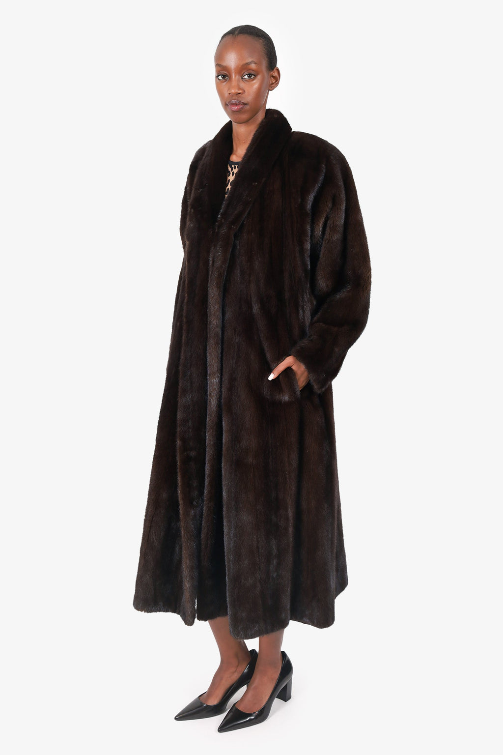 Vintage Brown Mink Long Coat Estimated Size L