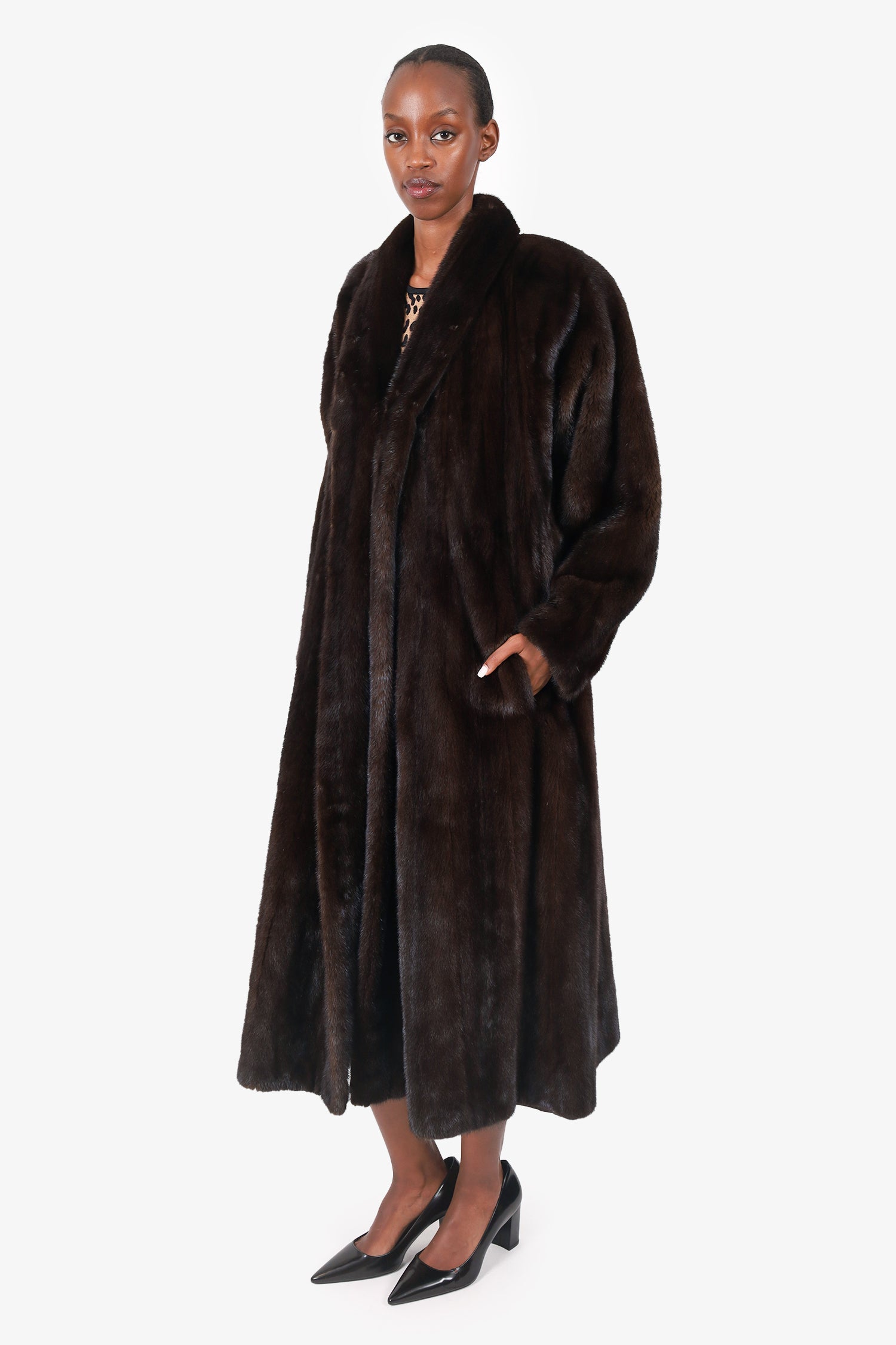 Vintage Brown Mink Long Coat Estimated Size L