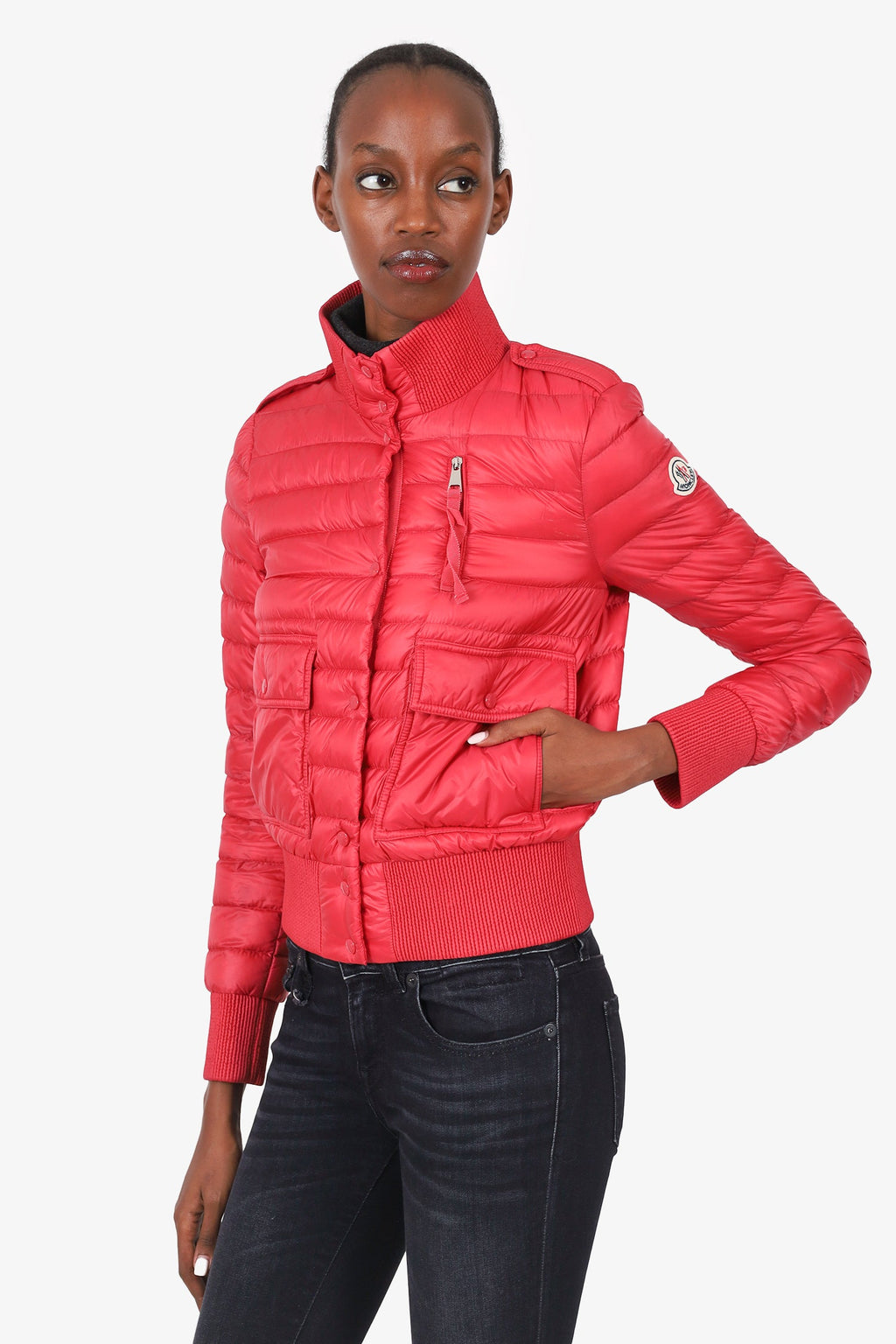 Moncler Red Dowh Puffer Bomber Jacket Size 1