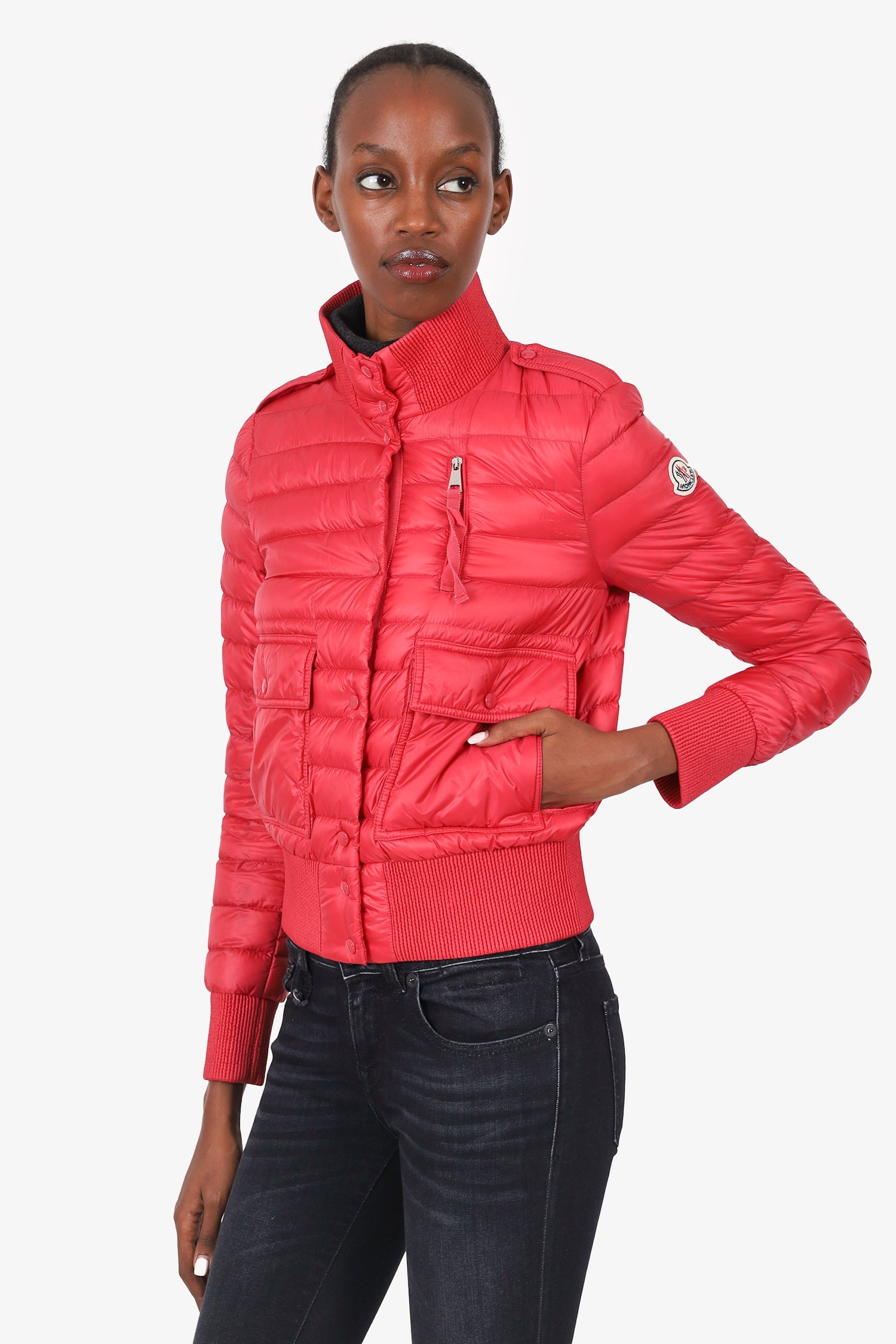 Moncler Red Dowh Puffer Bomber Jacket Size 1