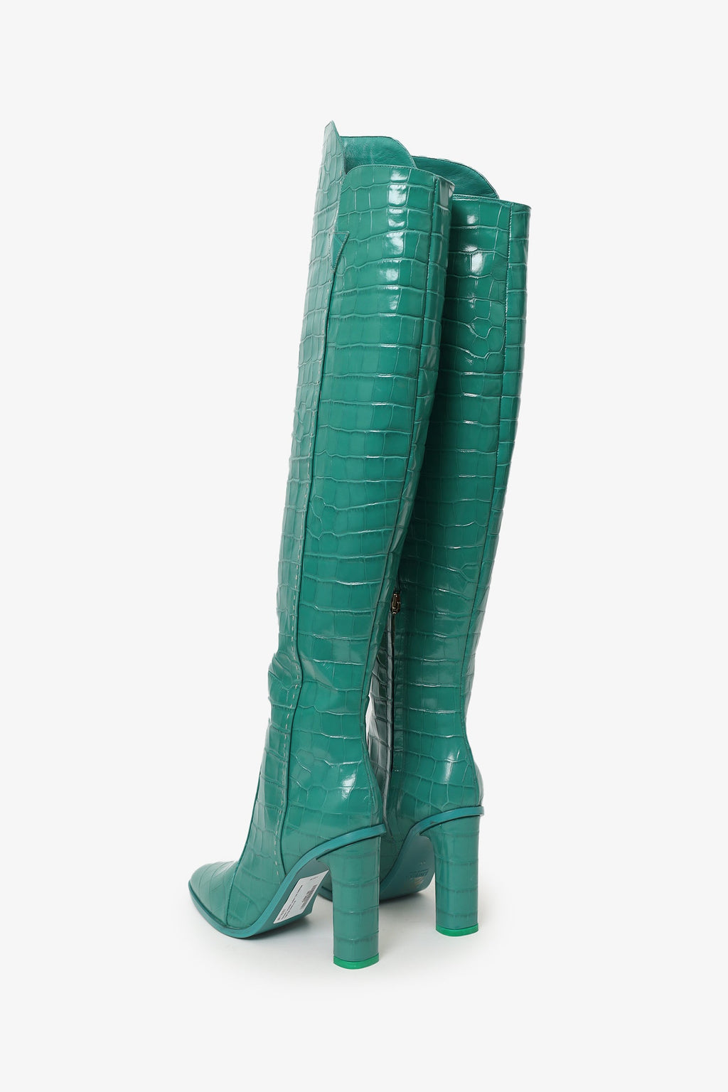 Max Mara Turquoise Leather Croc Embossed Thigh High Boots Size 39