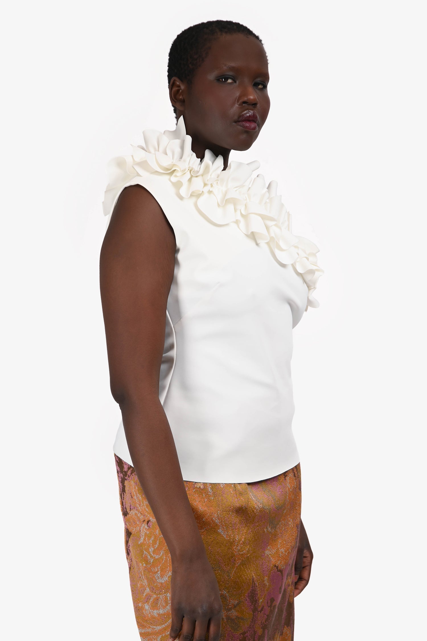 Greta Constantine White Ruffled Off The Shoulder Top Size 10