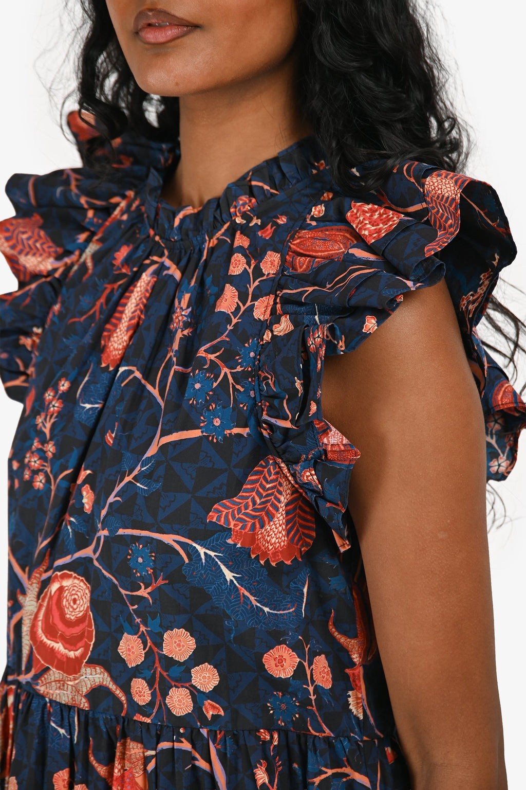Ulla Johnson Blue Orange Floral Short Sleeve Mini Dress Size 2