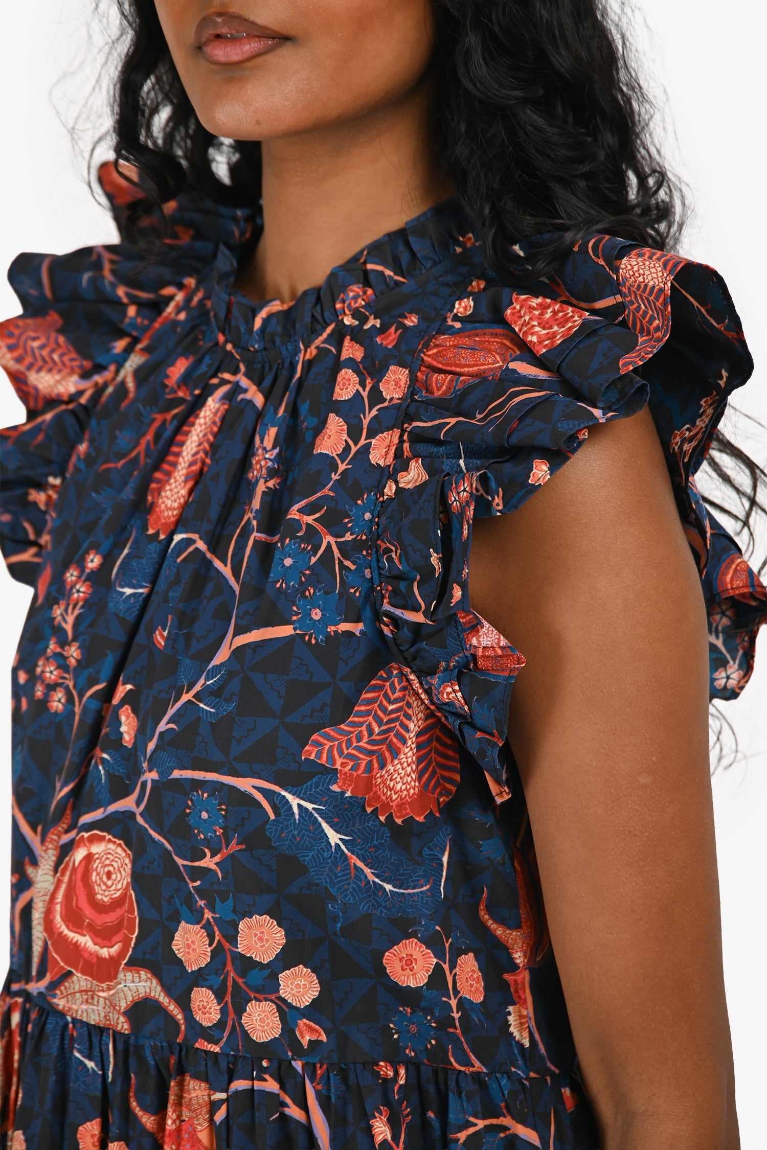Ulla Johnson Blue Orange Floral Short Sleeve Mini Dress Size 2