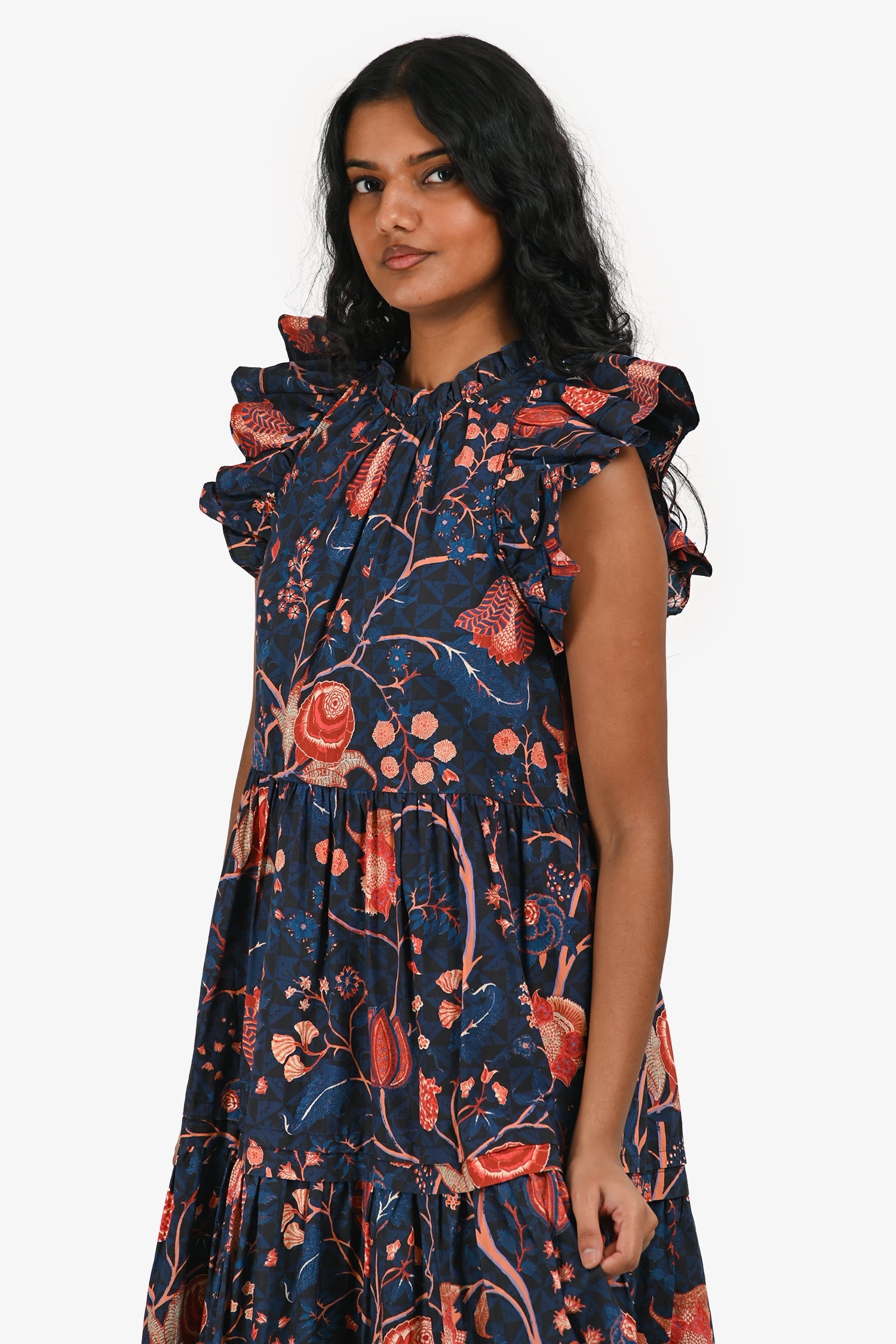 Ulla Johnson Blue Orange Floral Short Sleeve Mini Dress Size 2