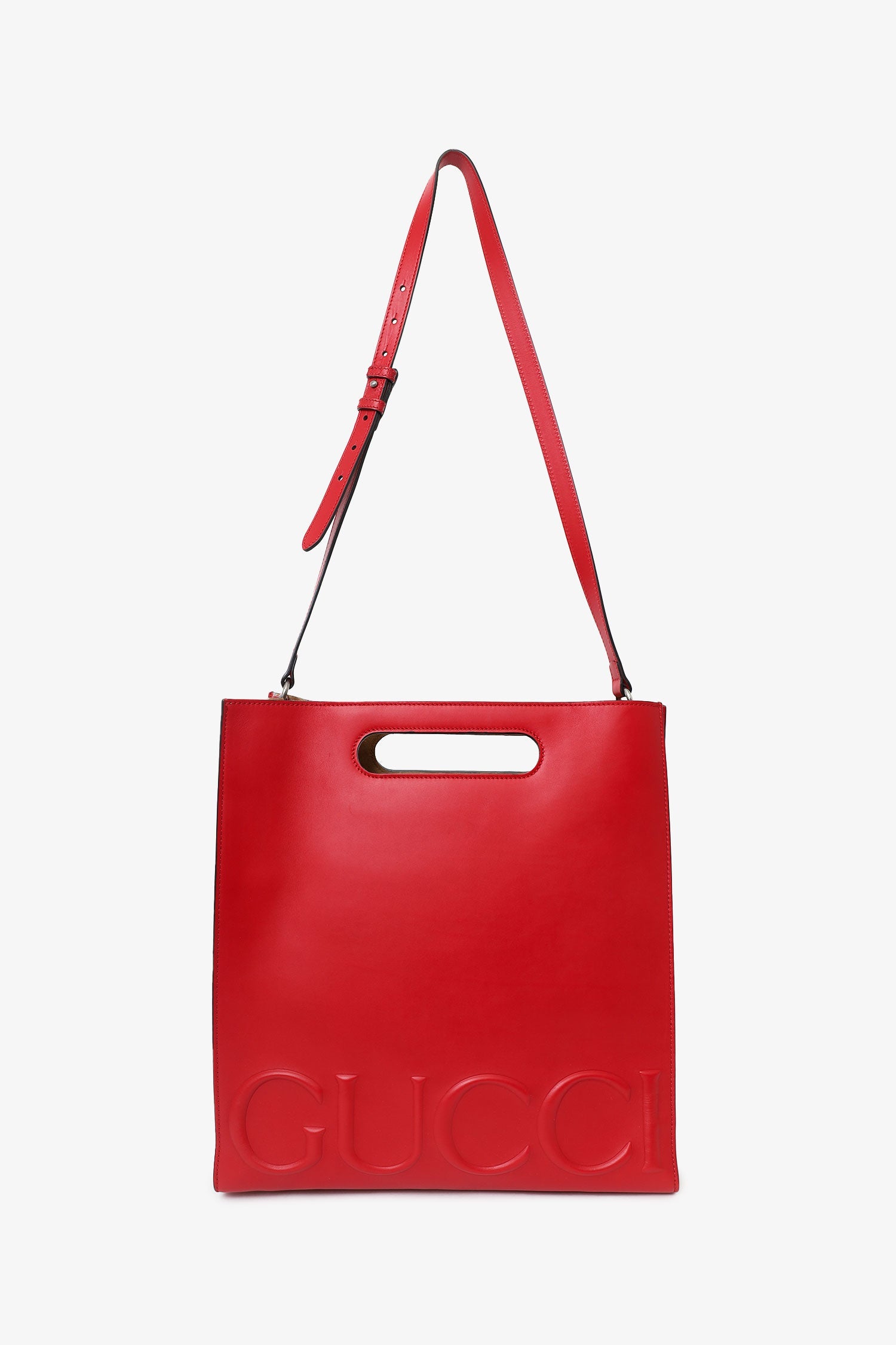 Gucci Red Leather XL Tote Bag with Strap