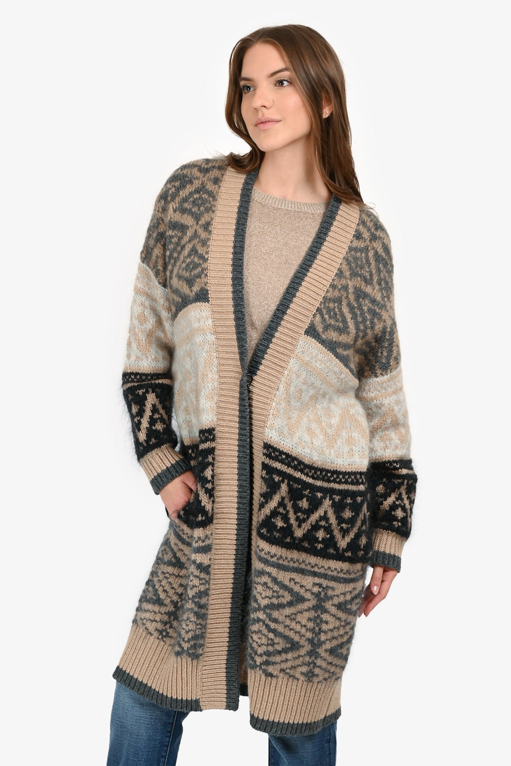 Brunello Cucinelli Brown/Black Cashmere/Mohair Long Sweater