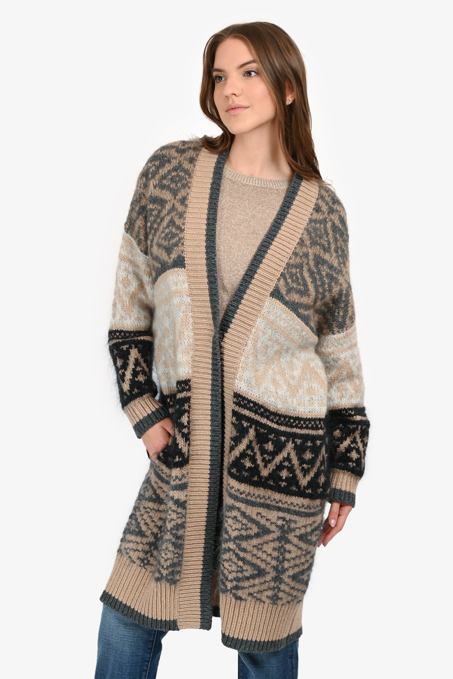 Brunello Cucinelli Brown/Black Cashmere/Mohair Long Sweater