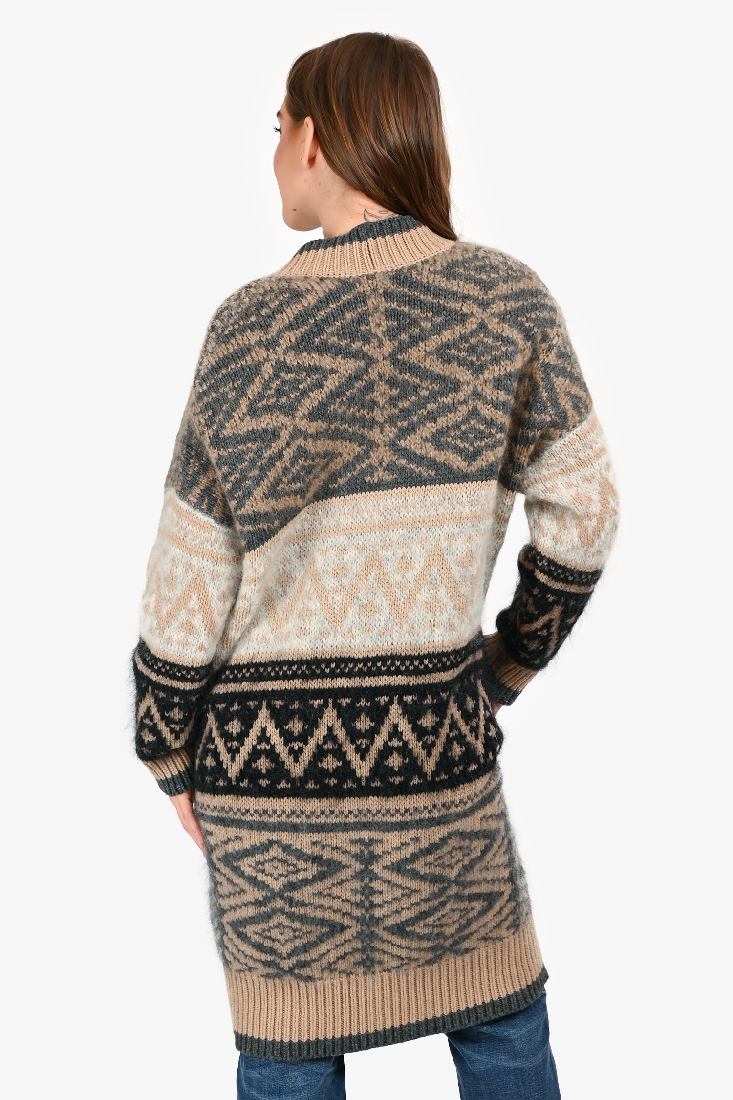 Brunello Cucinelli Brown/Black Cashmere/Mohair Long Sweater
