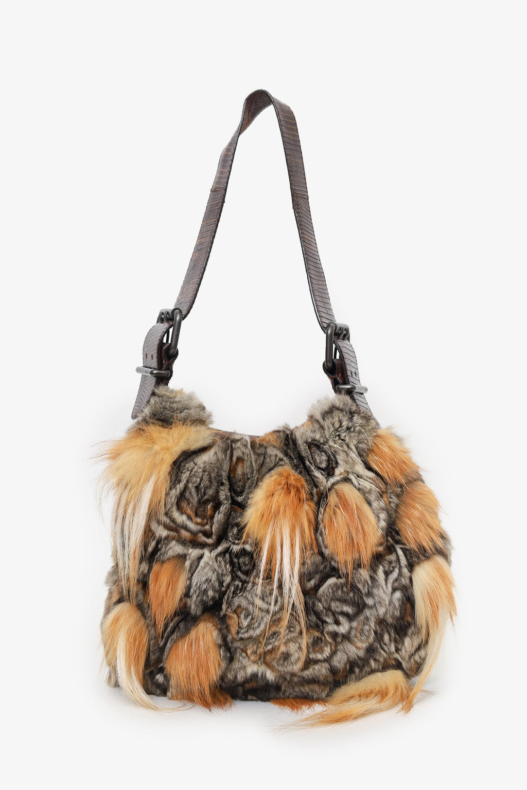Fendi Brown/Grey Chinchilla Fur Oyster Shoulder Bag