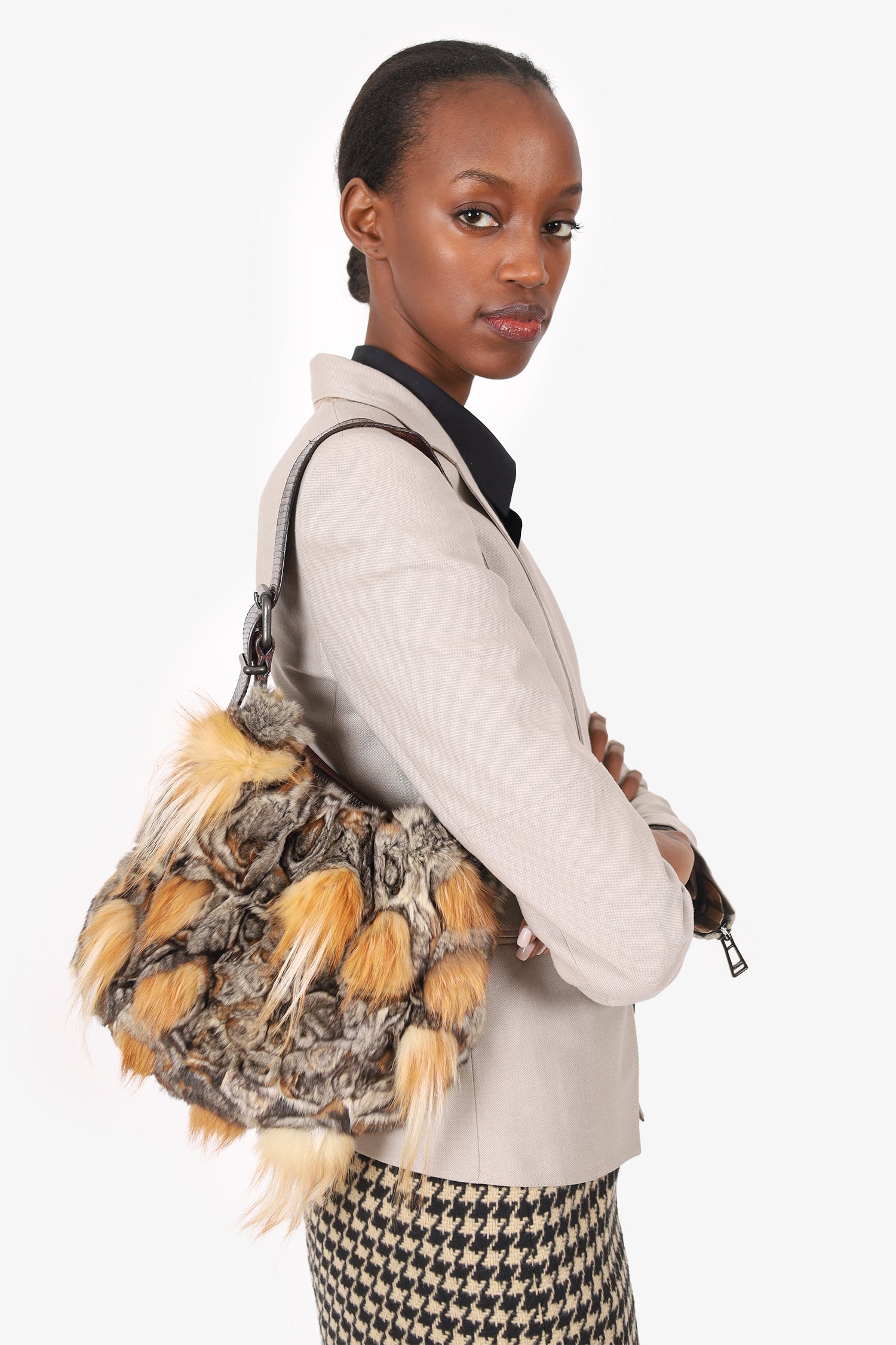 Fendi Brown/Grey Chinchilla Fur Oyster Shoulder Bag