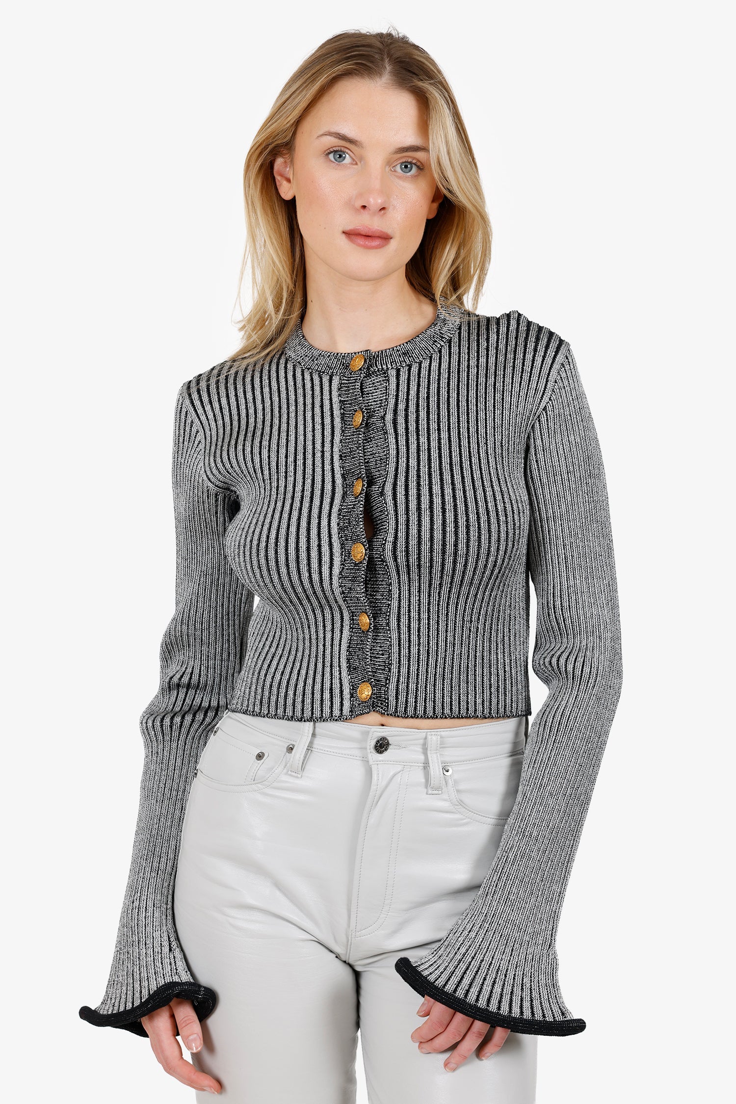 Louis Vuitton Grey Ribbed Bell Sleeve igan Size M