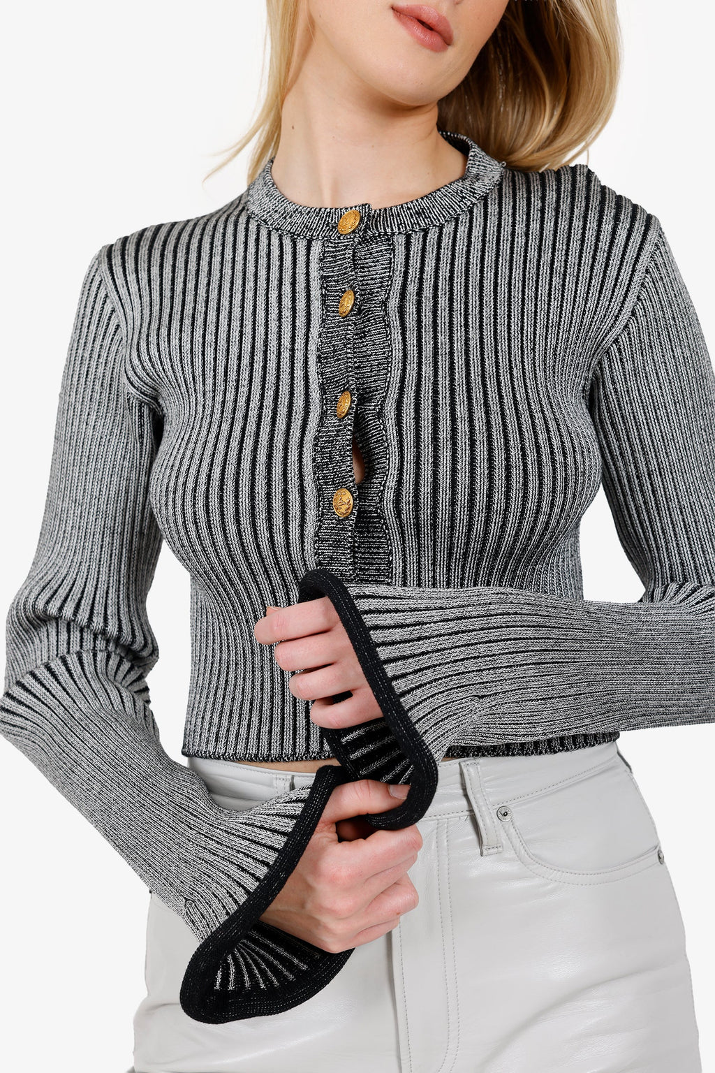Louis Vuitton Grey Ribbed Bell Sleeve igan Size M