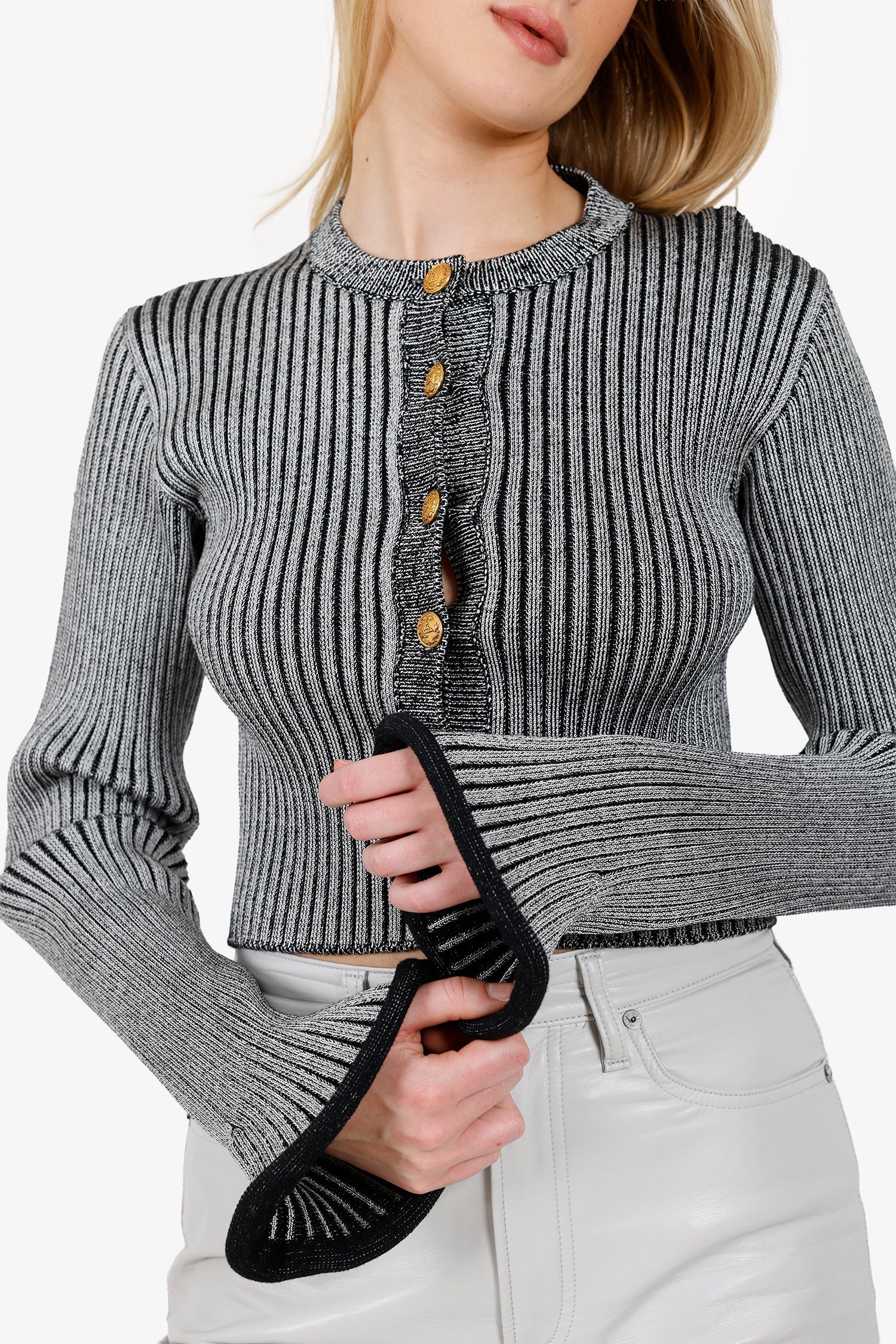 Louis Vuitton Grey Ribbed Bell Sleeve igan Size M