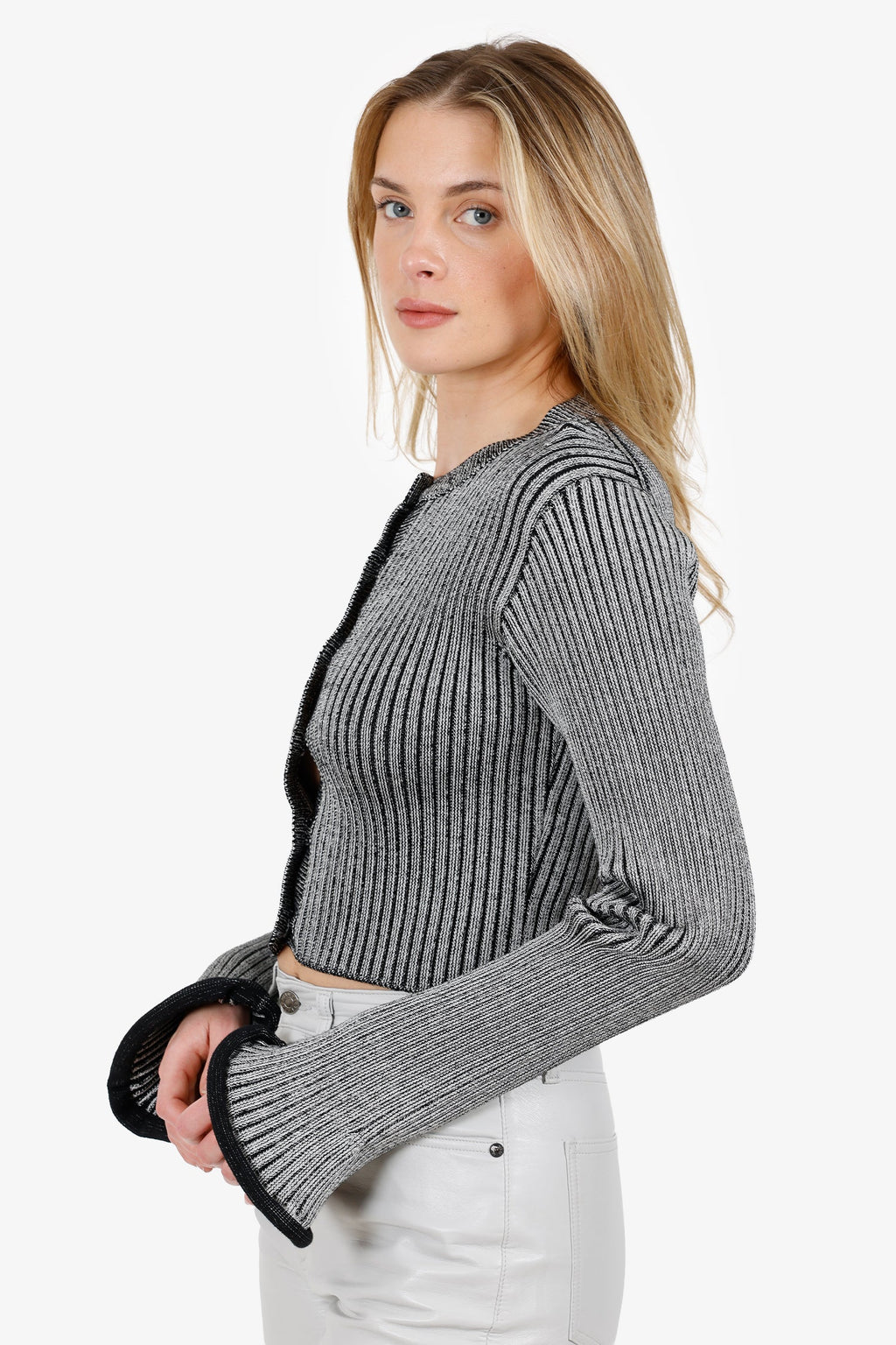 Louis Vuitton Grey Ribbed Bell Sleeve igan Size M