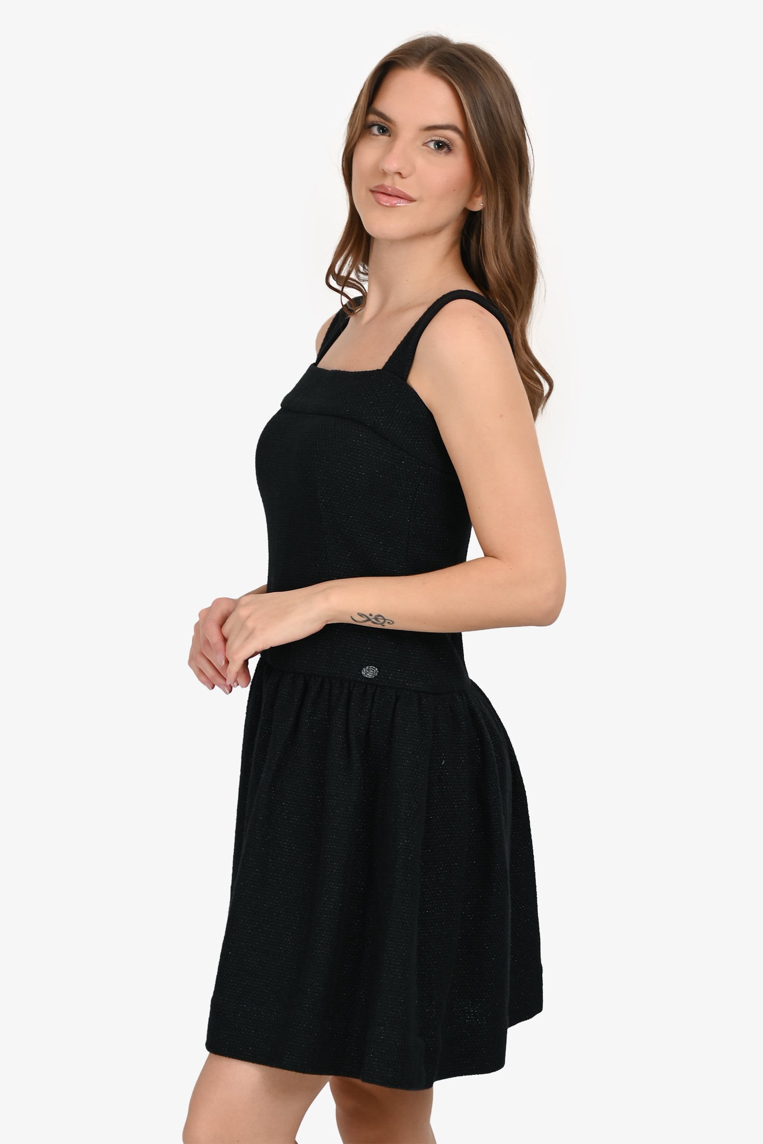 Pre-Loved Chanel™ Sparkly Black Wool/Cotton Sleeveless Dress Size 36