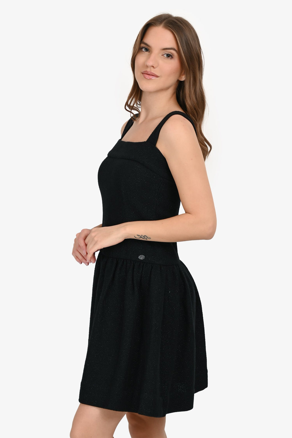 Pre-Loved Chanel™ Sparkly Black Wool/Cotton Sleeveless Dress Size 36
