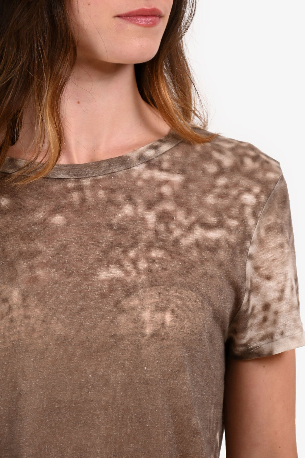Isabel Marant Etoile Grey/White Linen Distressed Pattern Short Sleeve Top Size S