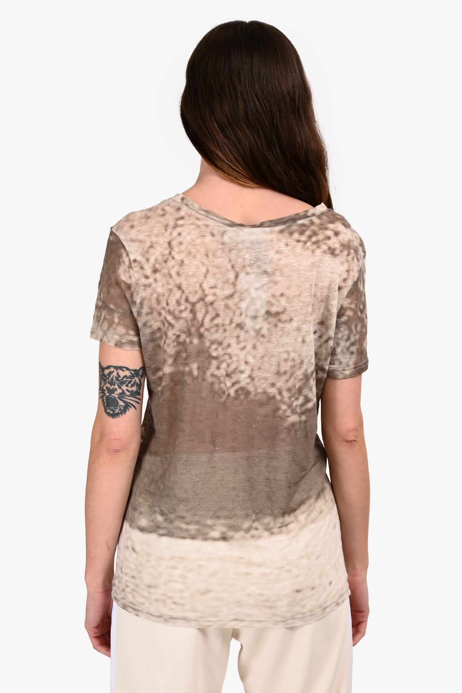 Isabel Marant Etoile Grey/White Linen Distressed Pattern Short Sleeve Top Size S