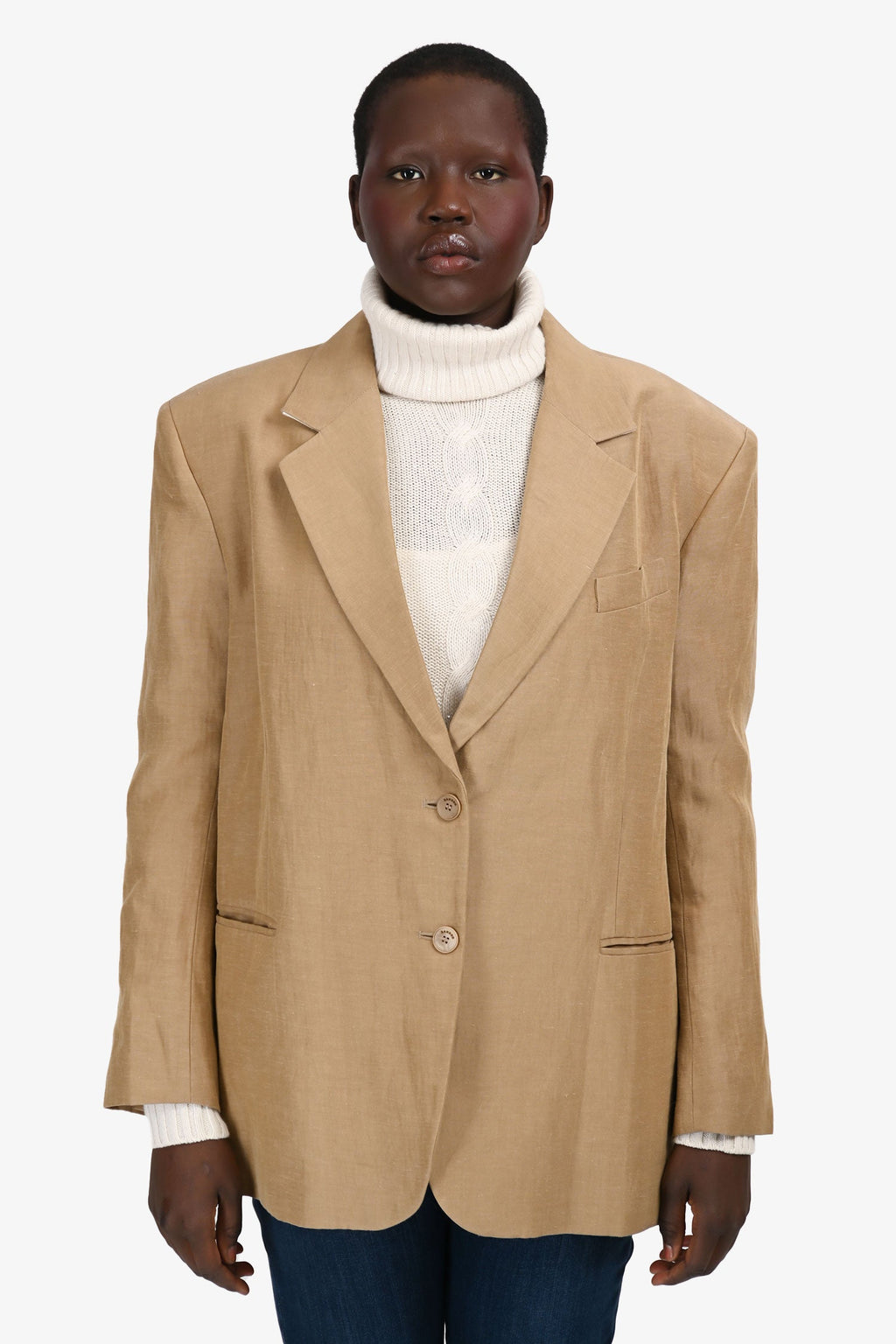 Sandro Beige Linen Blend Blazer Size 40