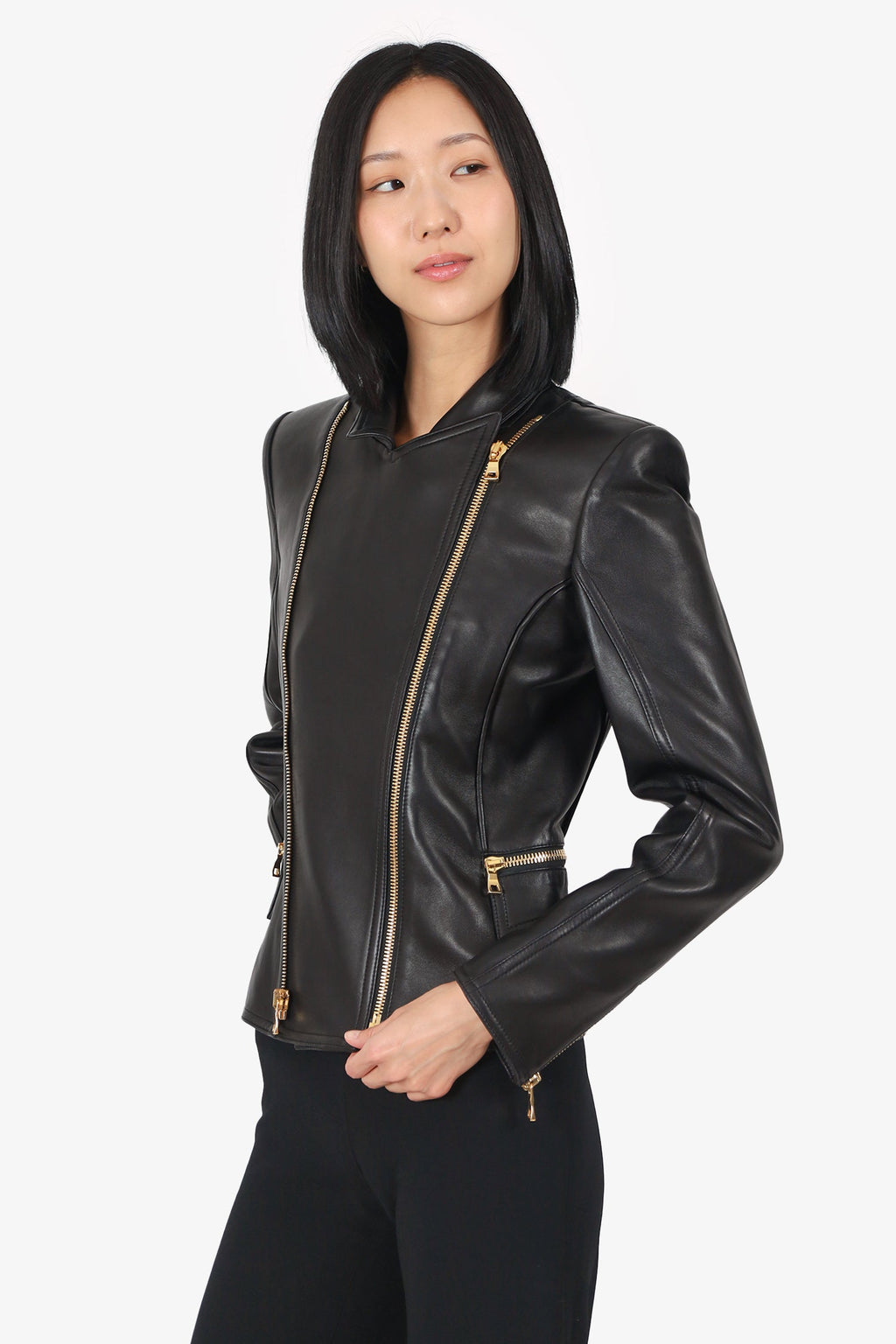 Balmain Black Leather Biker Jacket Size 40