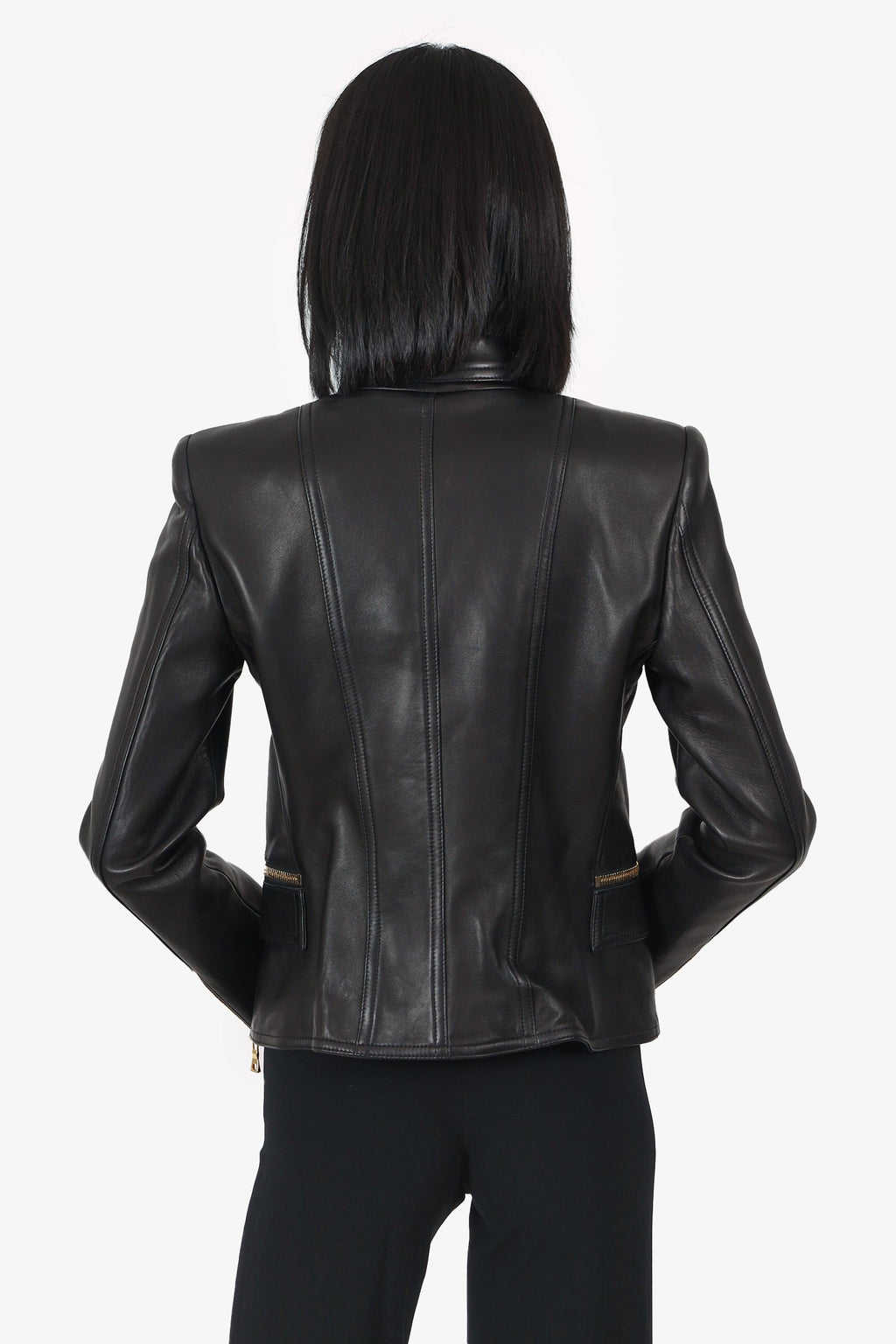 Balmain Black Leather Biker Jacket Size 40