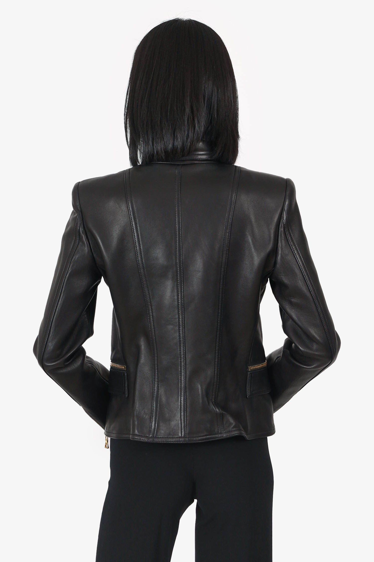 Balmain Black Leather Biker Jacket Size 40