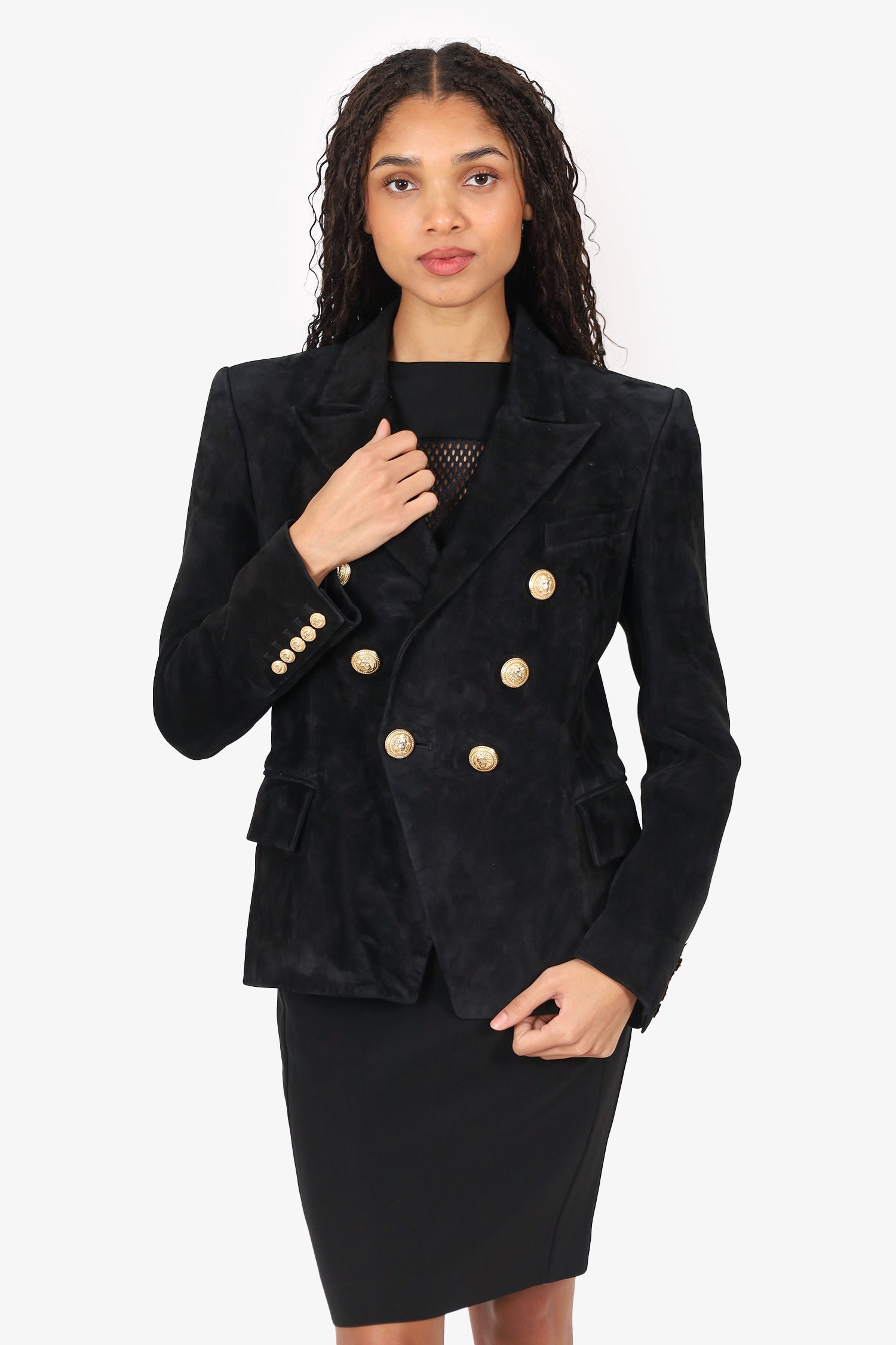 Balmain Black Suede Double Breasted Blazer size 40