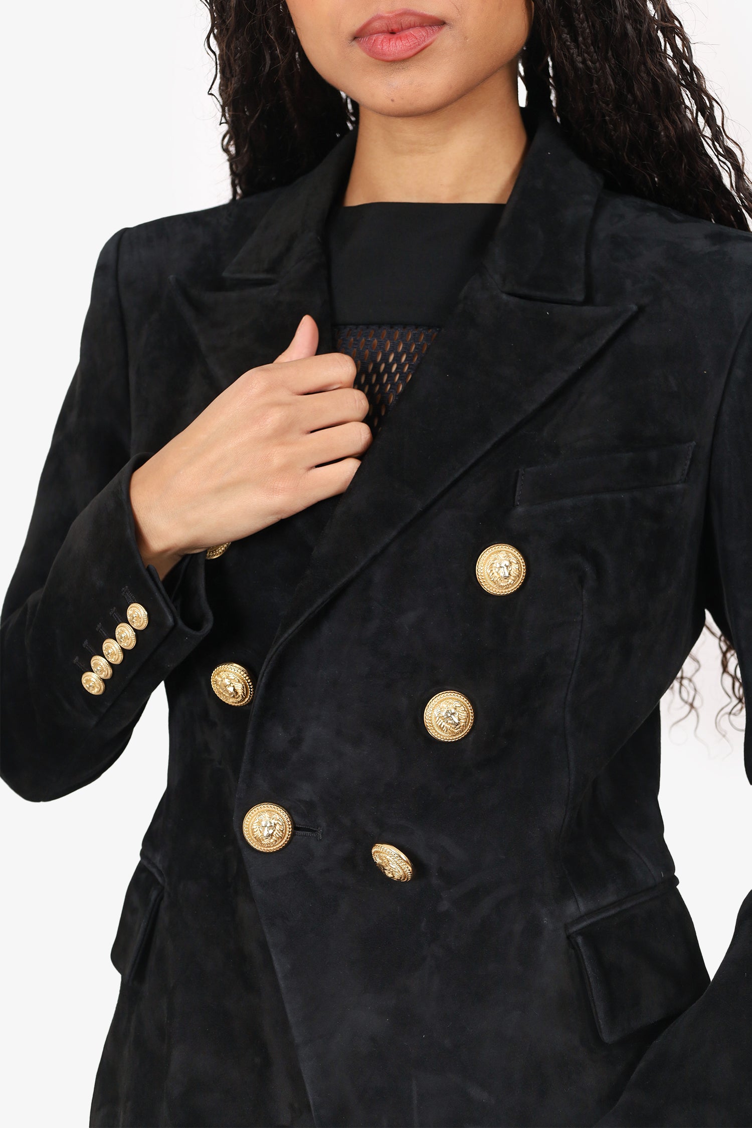 Balmain Black Suede Double Breasted Blazer size 40