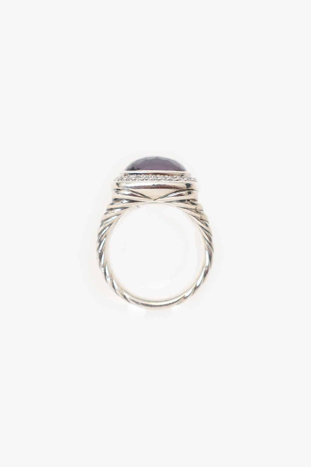 David Yurman Sterling Silver/Amethyst Diamond Albion Ring
