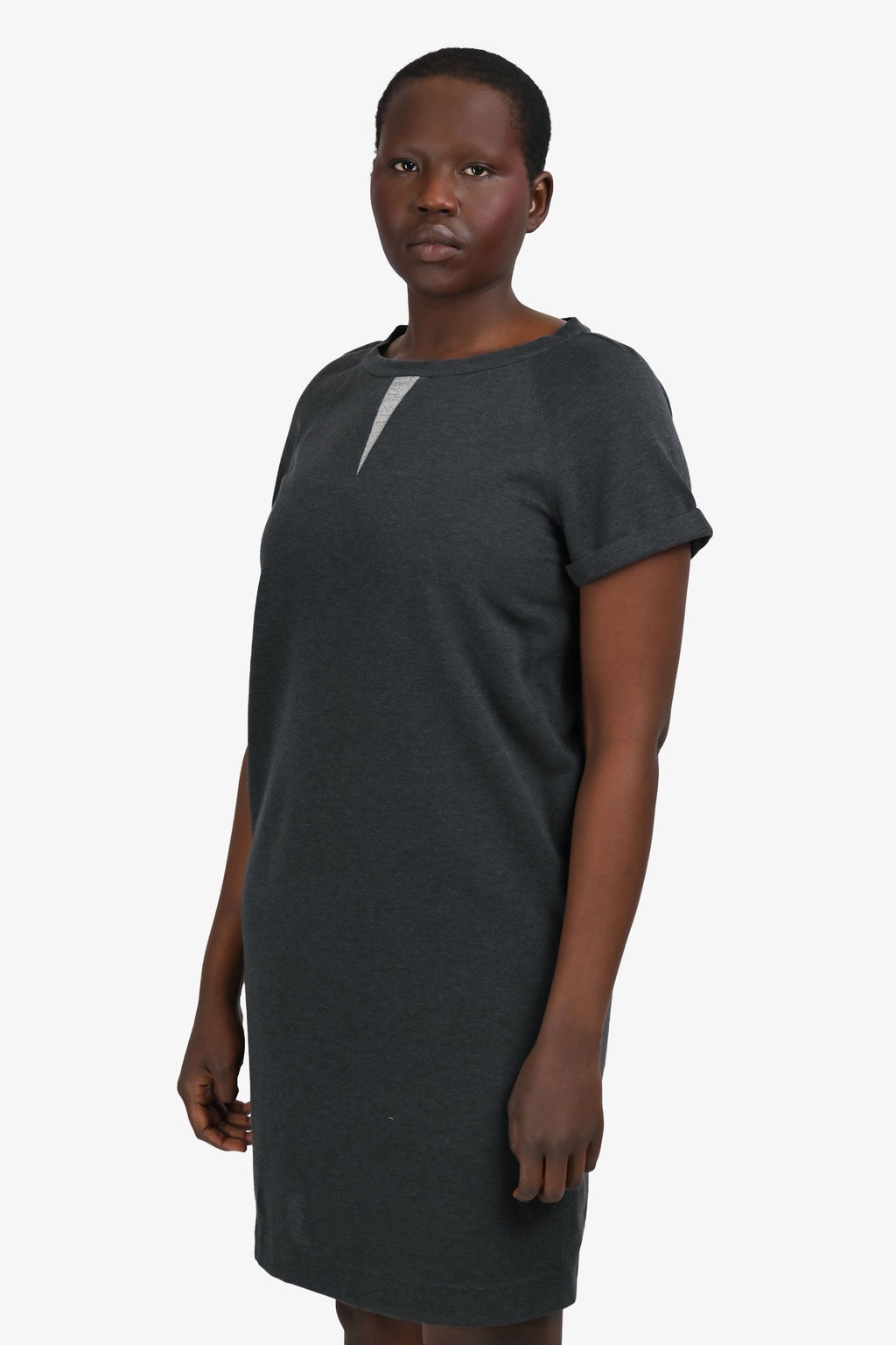 Brunello Cucinelli Grey Cotton Bead Front Detail Dress Est. Size M/L