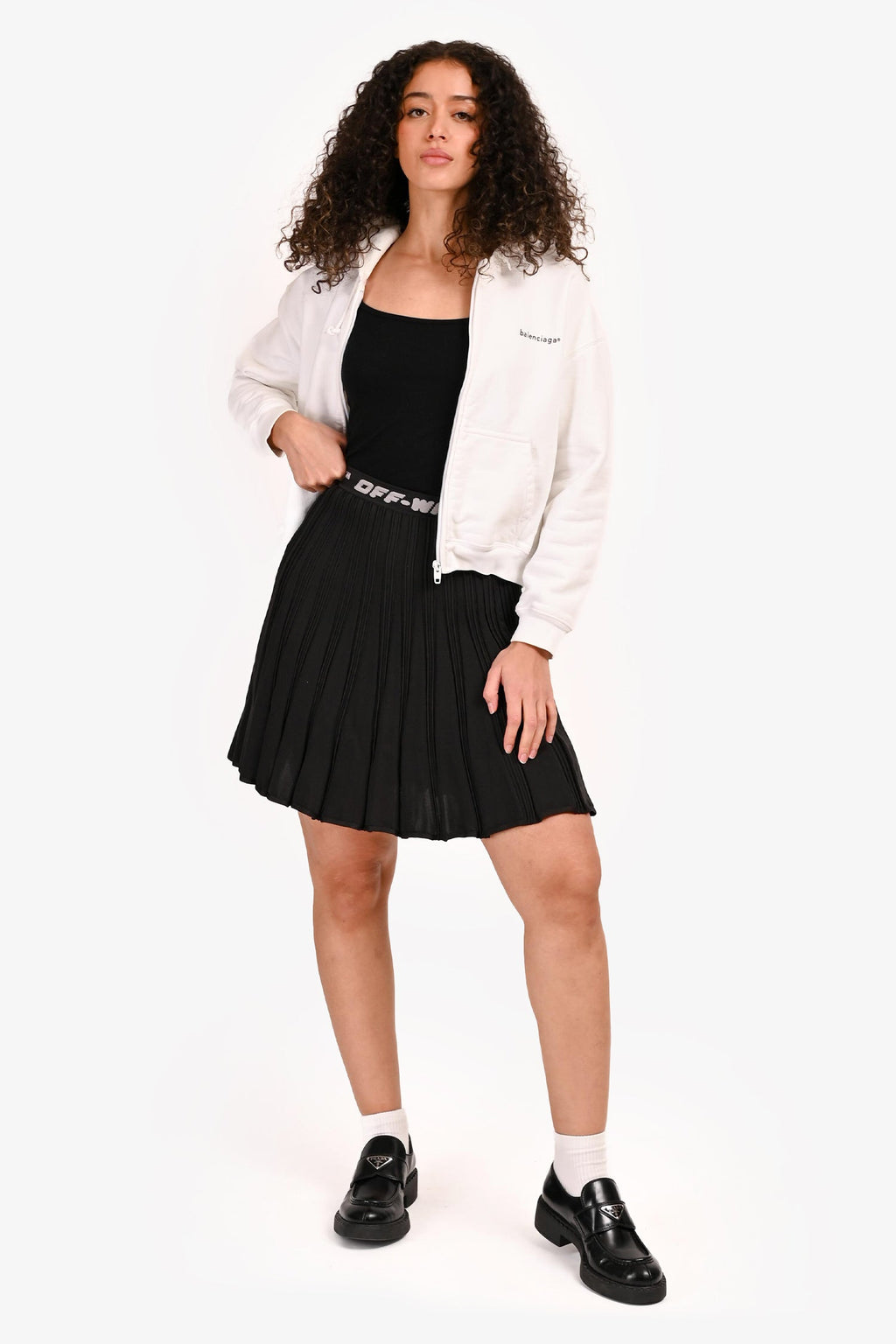 Off-White Black Pleated Logo Band Mini Skirt Size 38