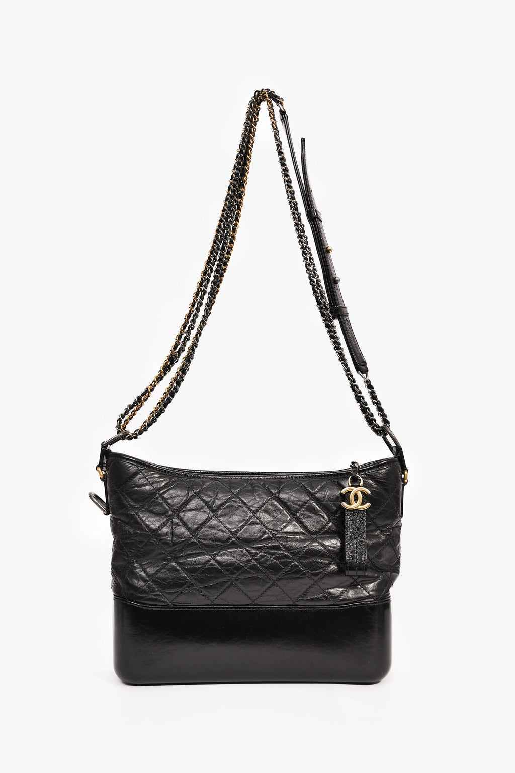 Pre-Loved Chanel™ 2017/18 Black Aged Calfskin Medium Gabrielle Hobo
